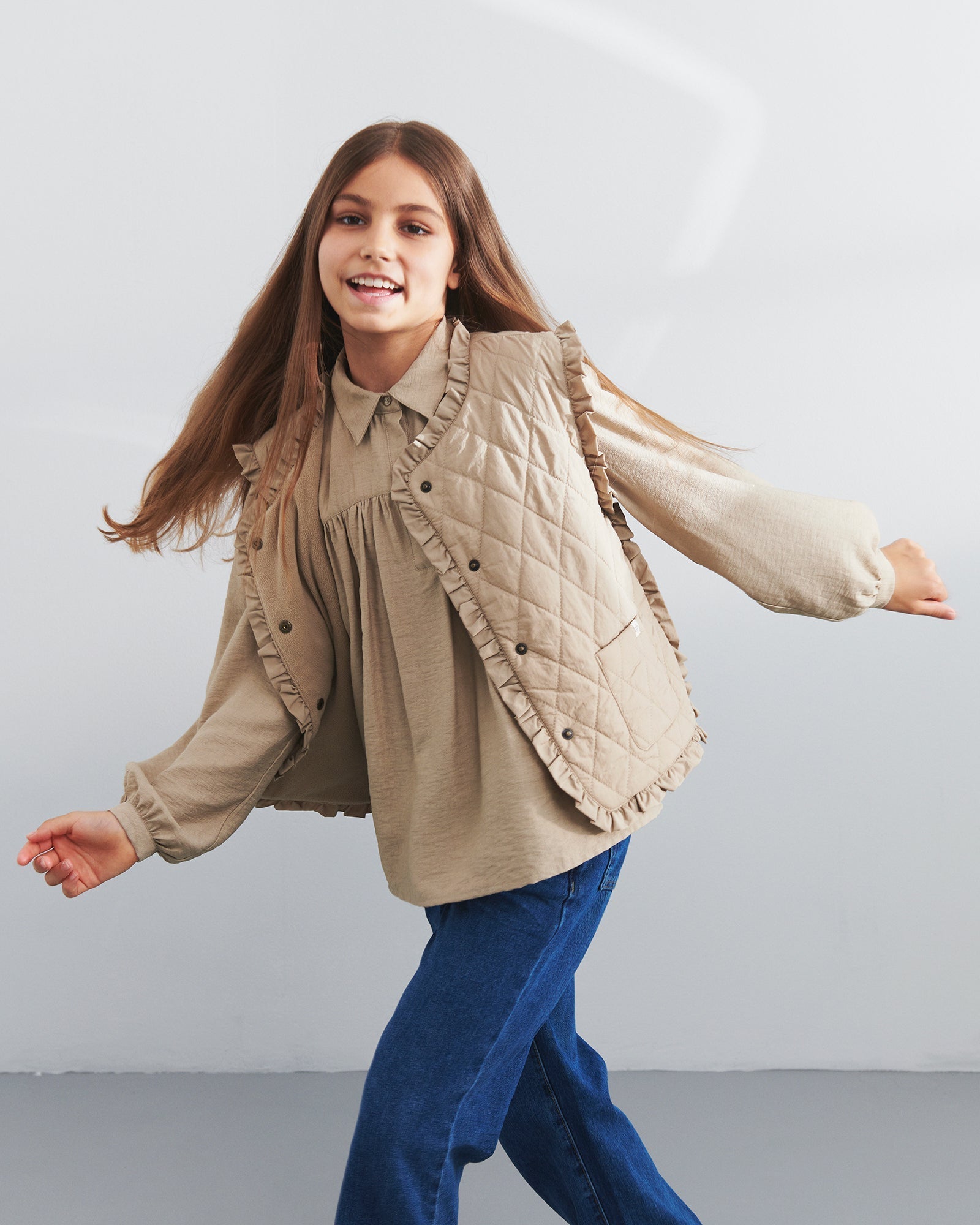 Bluse med skjortekrave - Tweens - Dark Beige