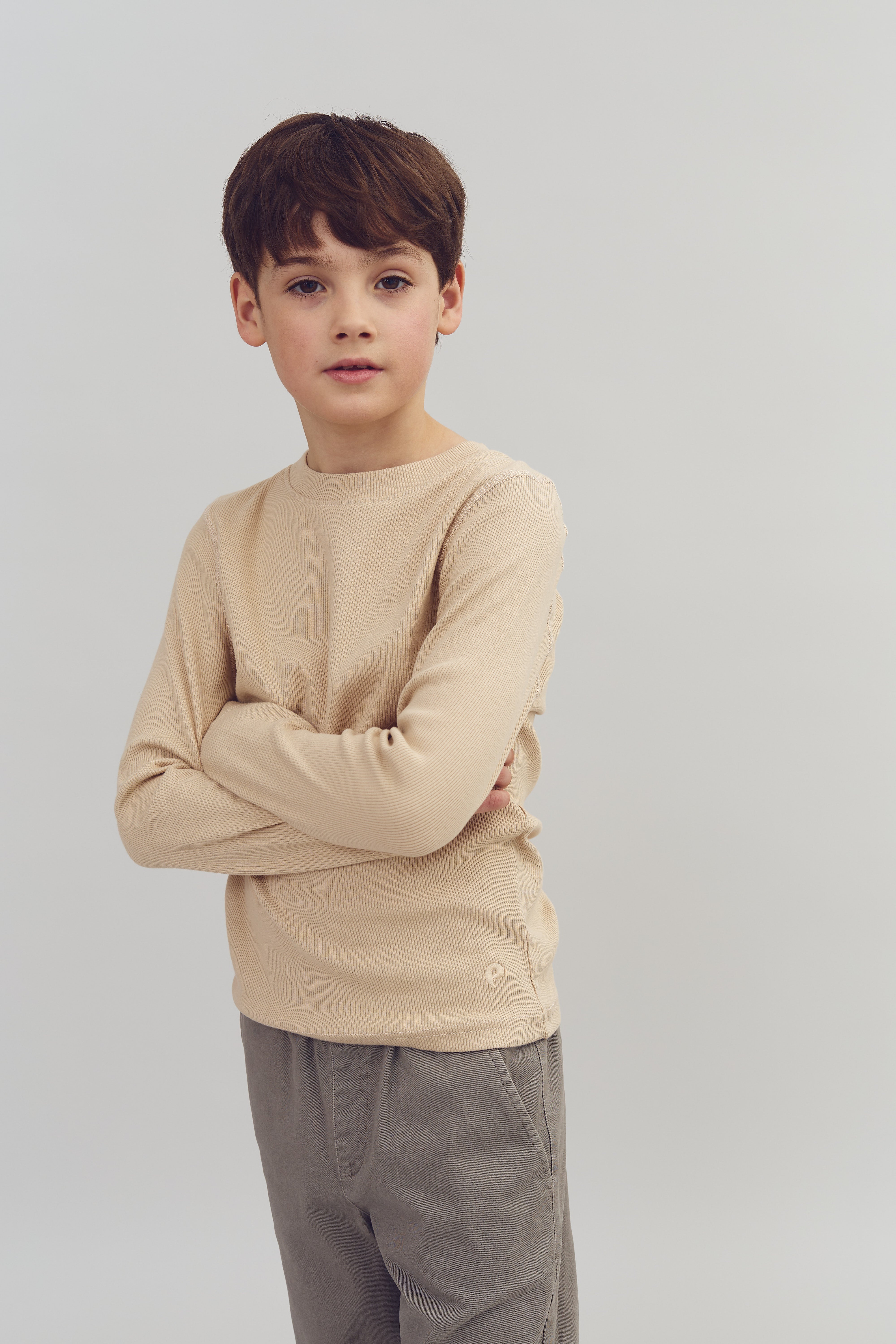 Langærmet Basic Rib T-shirt - Tweens - Beige