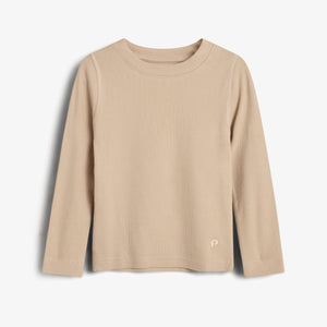 Langærmet Basic Rib T-shirt - Tweens - Beige