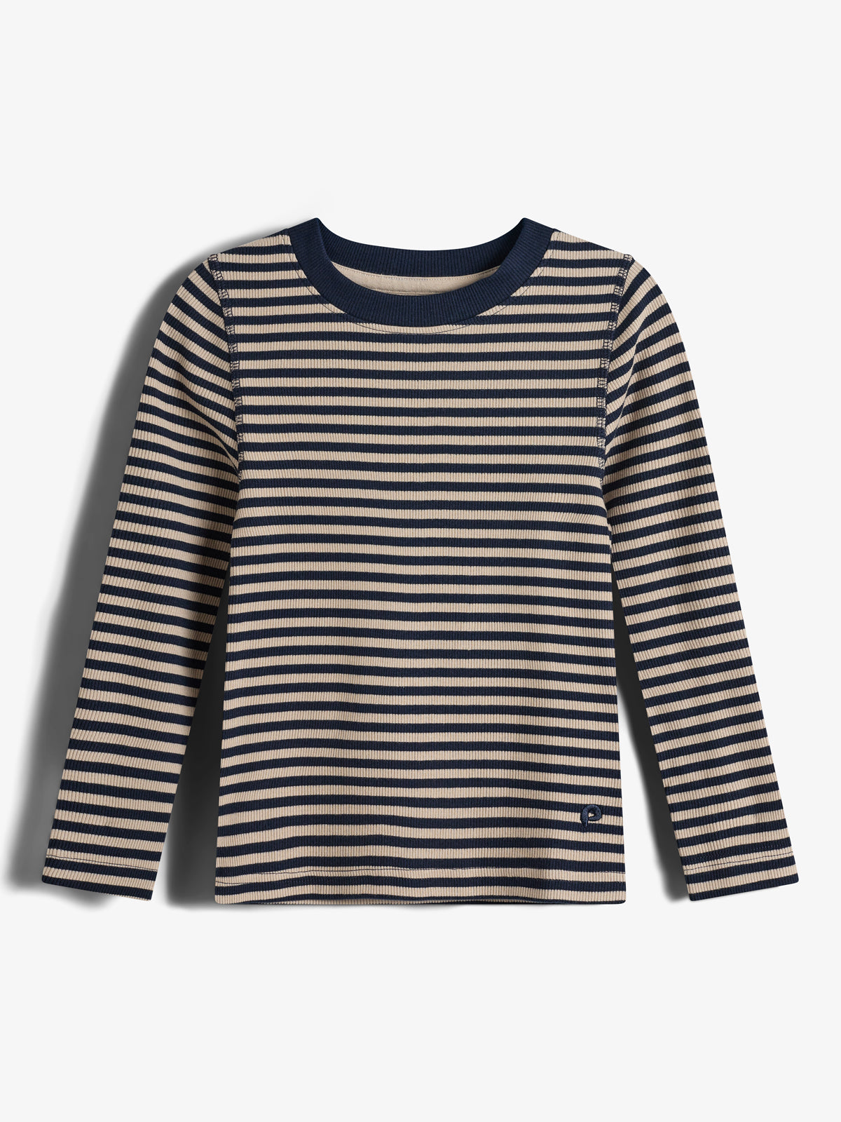 Stribet langærmet Basic Rib T-shirt - Tweens - Navy/Beige