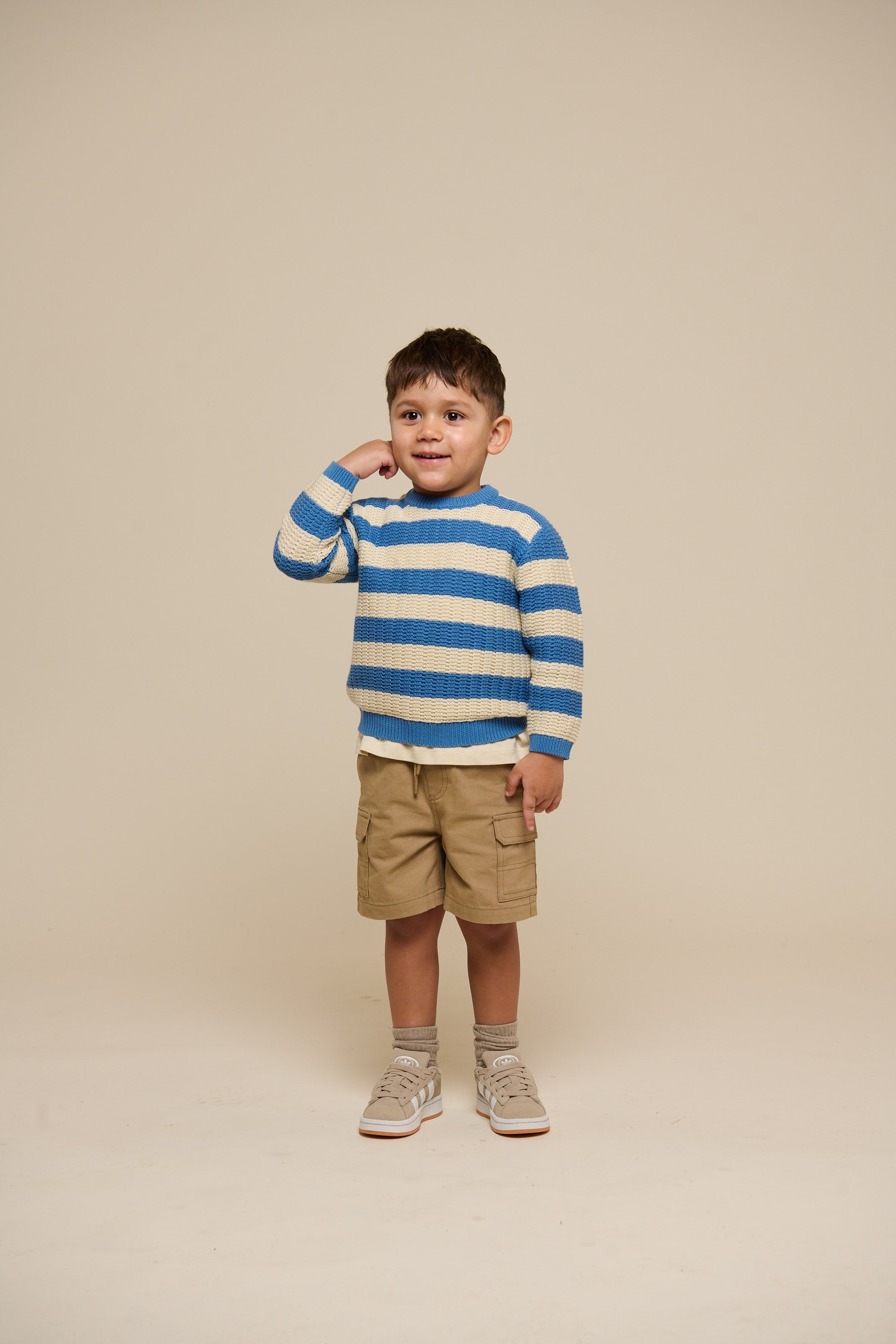 Stribet strik - Kids - Dusty Blue/Offwhite | 101283 Brady
