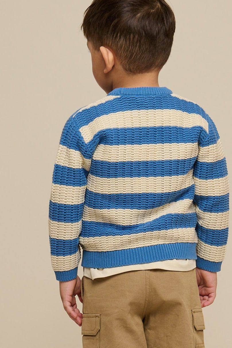 Stribet strik - Kids - Dusty Blue/Offwhite | 101283 Brady