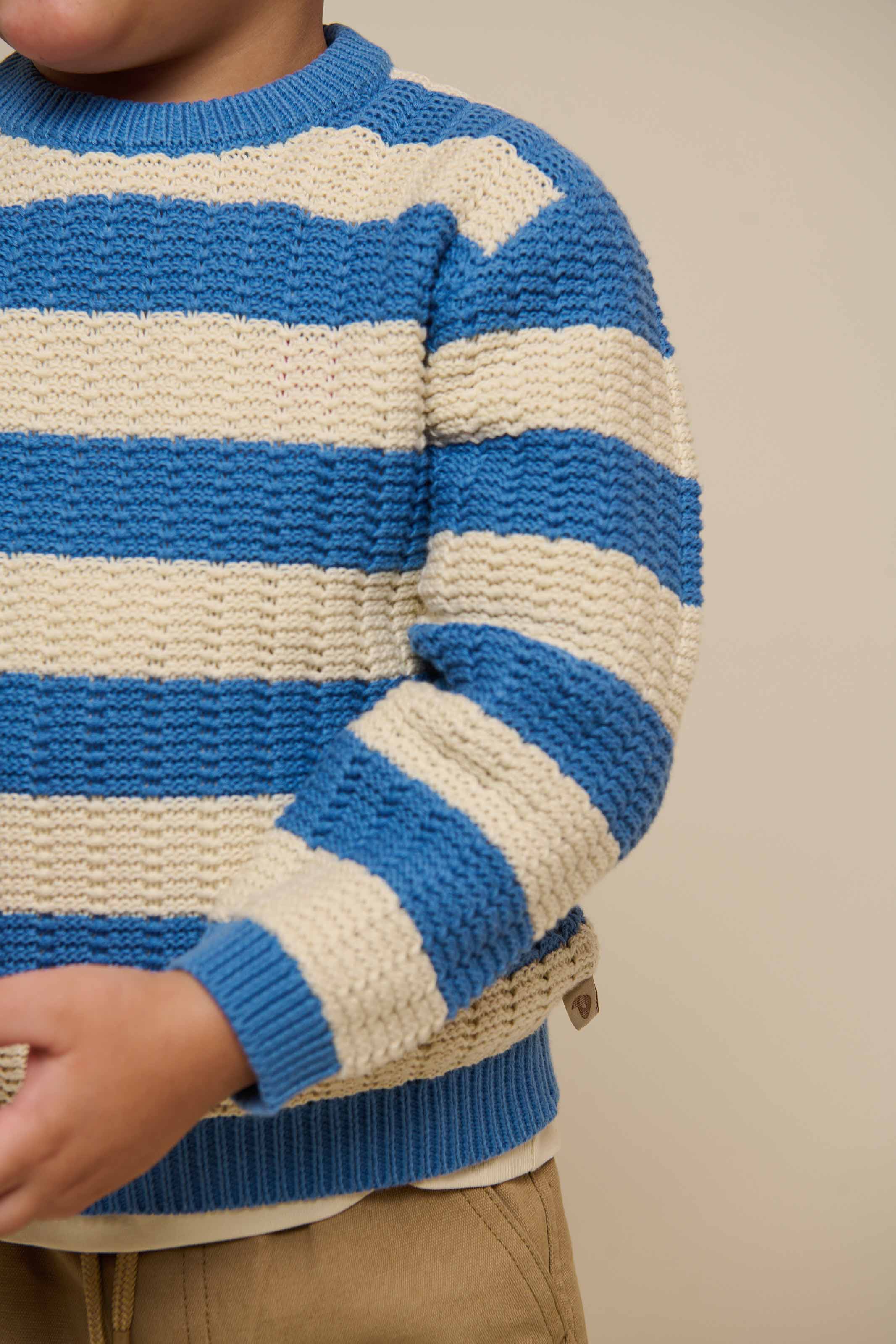 Stribet strik - Kids - Dusty Blue/Offwhite | 101283 Brady