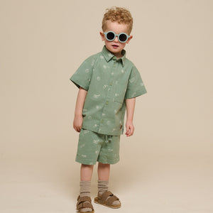 Printet skjorte i hørmix - Kids - Dusty Green | 101165 William