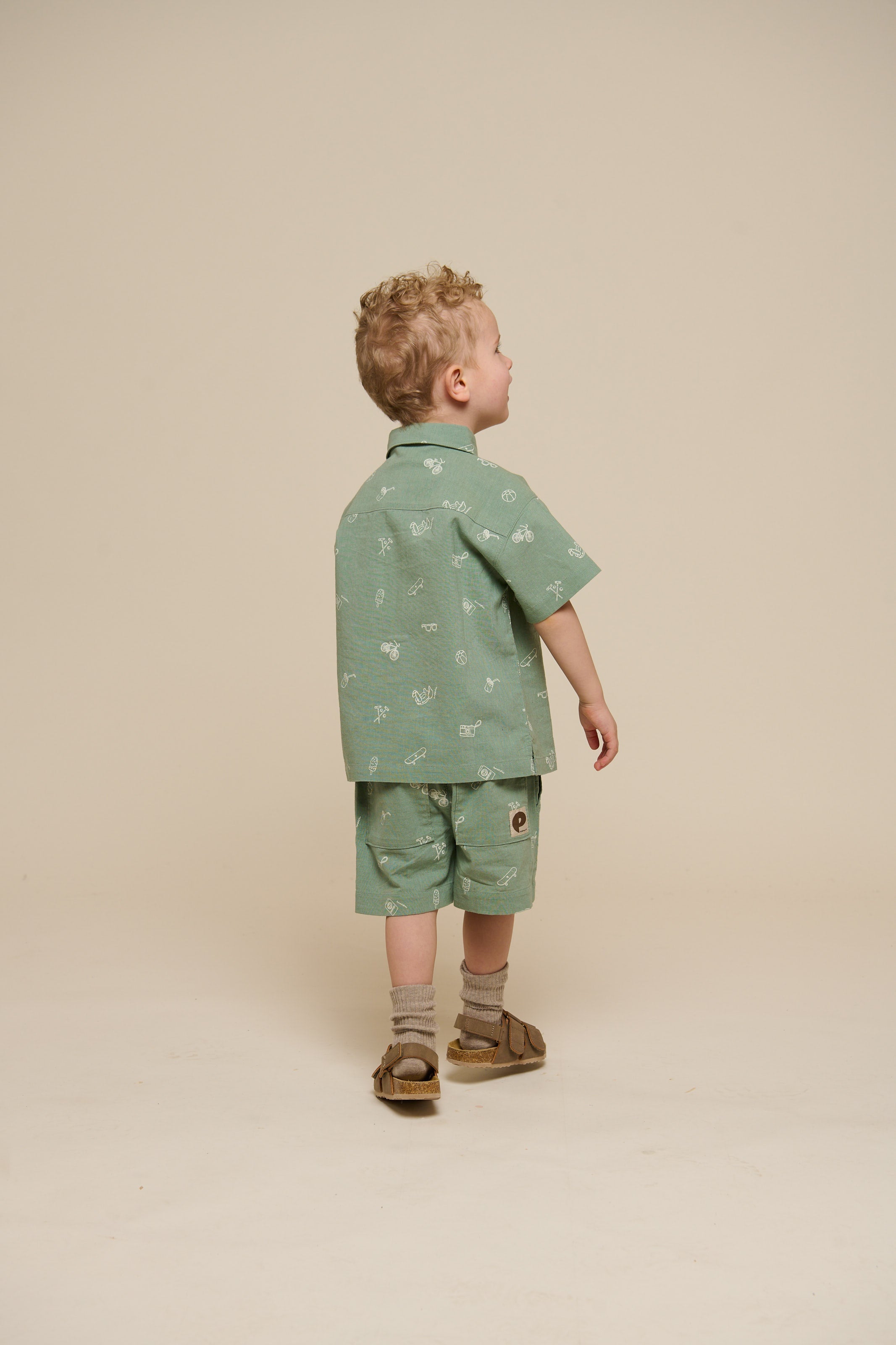 Printet skjorte i hørmix - Kids - Dusty Green | 101165 William