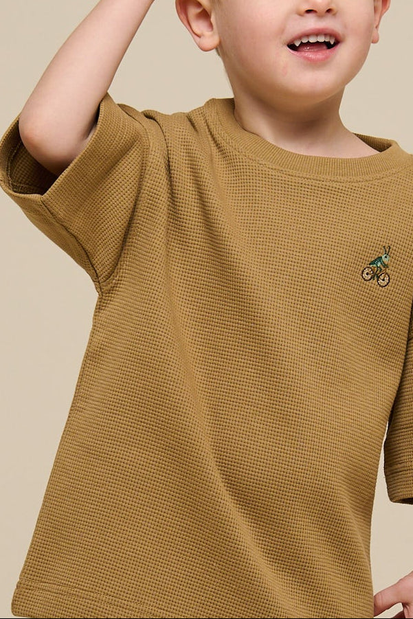 Vaffelstrikket T-shirt - Kids - Khaki | 101148 Evan