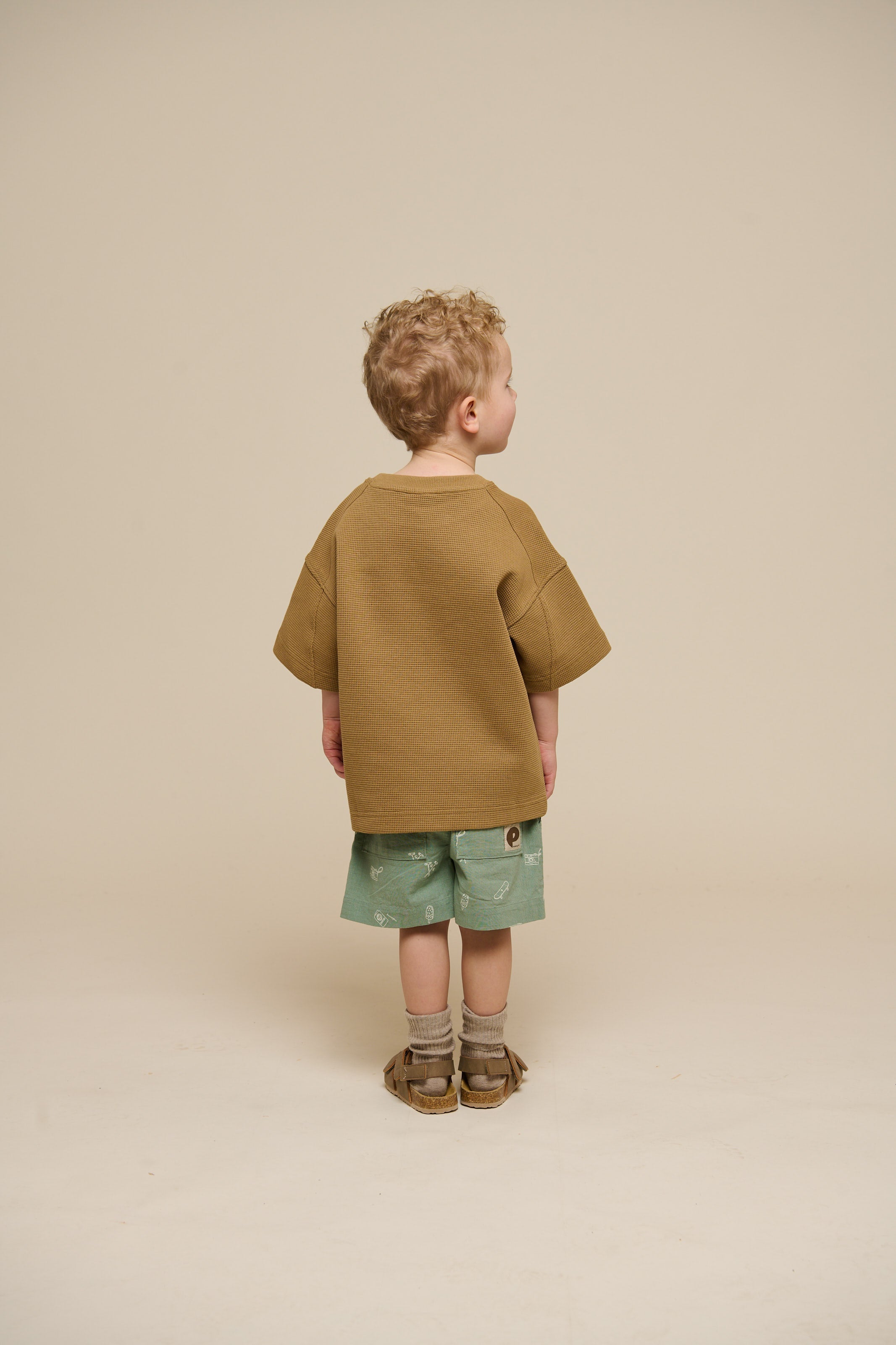 Printede shorts i hørmix - Kids - Dusty Green | 101169 William