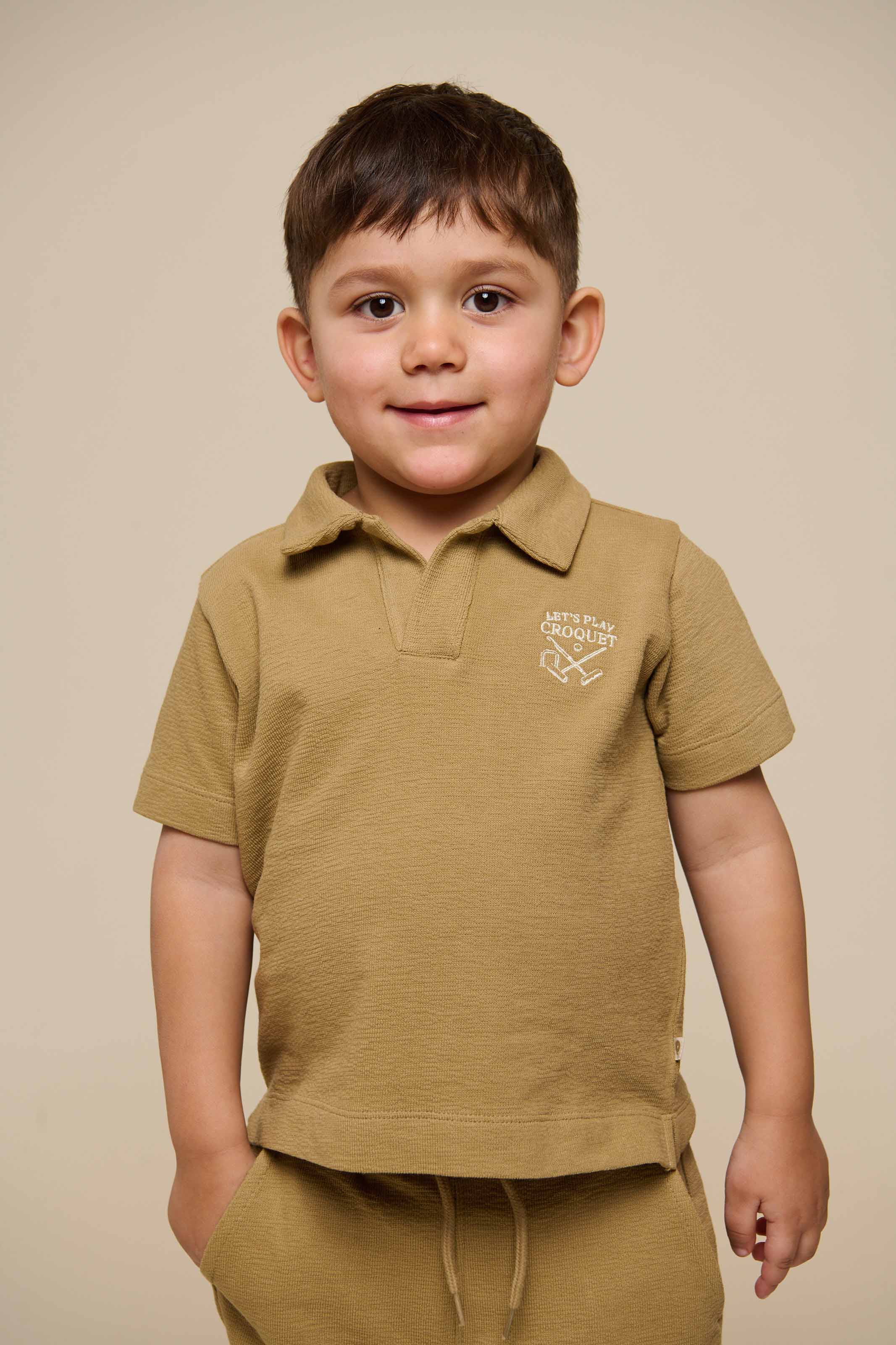 Polo T-shirt i jersey med struktur - Kids - Khaki | 101217 Sonny