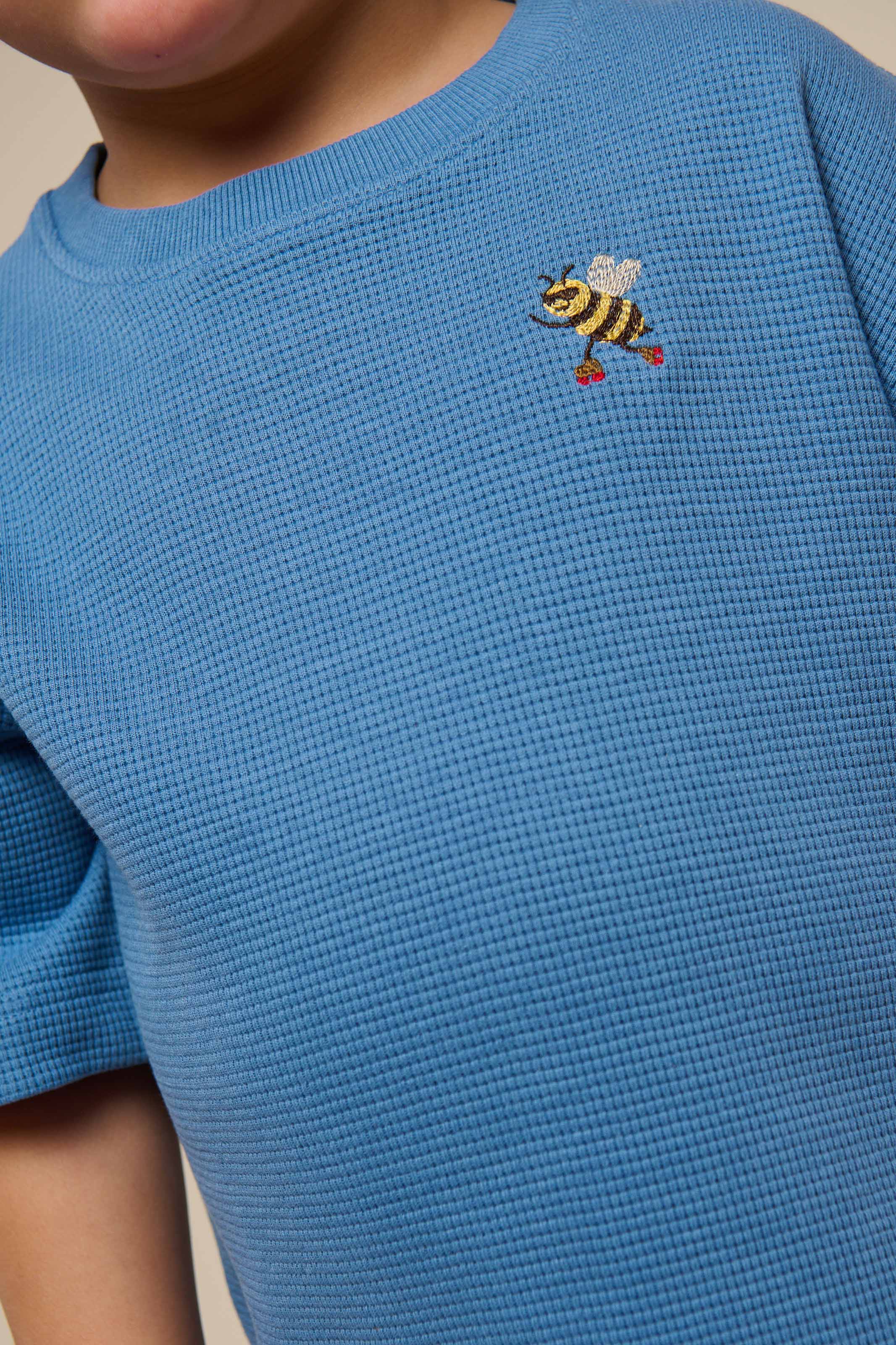 Vaffelstrikket T-shirt - Kids - Dusty Blue | 101150 Evan