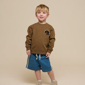 Baggy denimshorts med kontrastbånd - Kids - Blue Denim | 101142 Callum