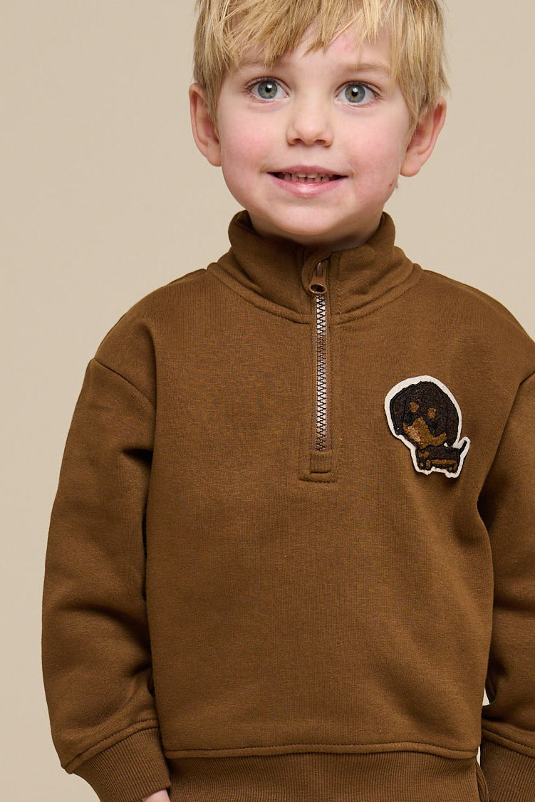 Sweatshirt med kort lynlås - Kids - Coffee | 100808 Tristan