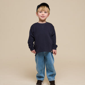 Langærmet T-shirt med struktur - Kids - Navy | 100703 Malthe