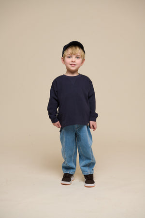 Langærmet T-shirt med struktur - Kids - Navy | 100703 Malthe