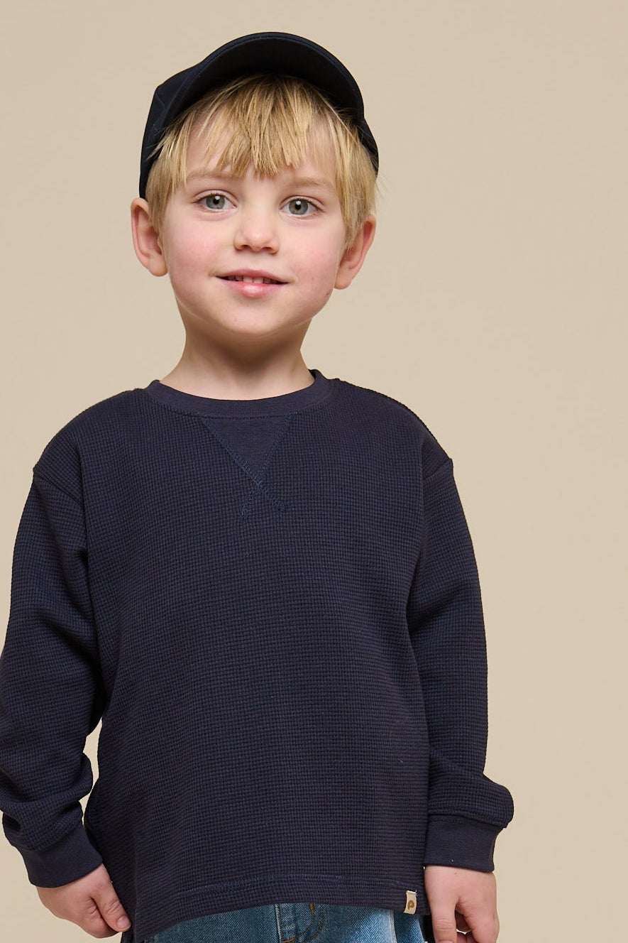 Langærmet T-shirt med struktur - Kids - Navy | 100703 Malthe