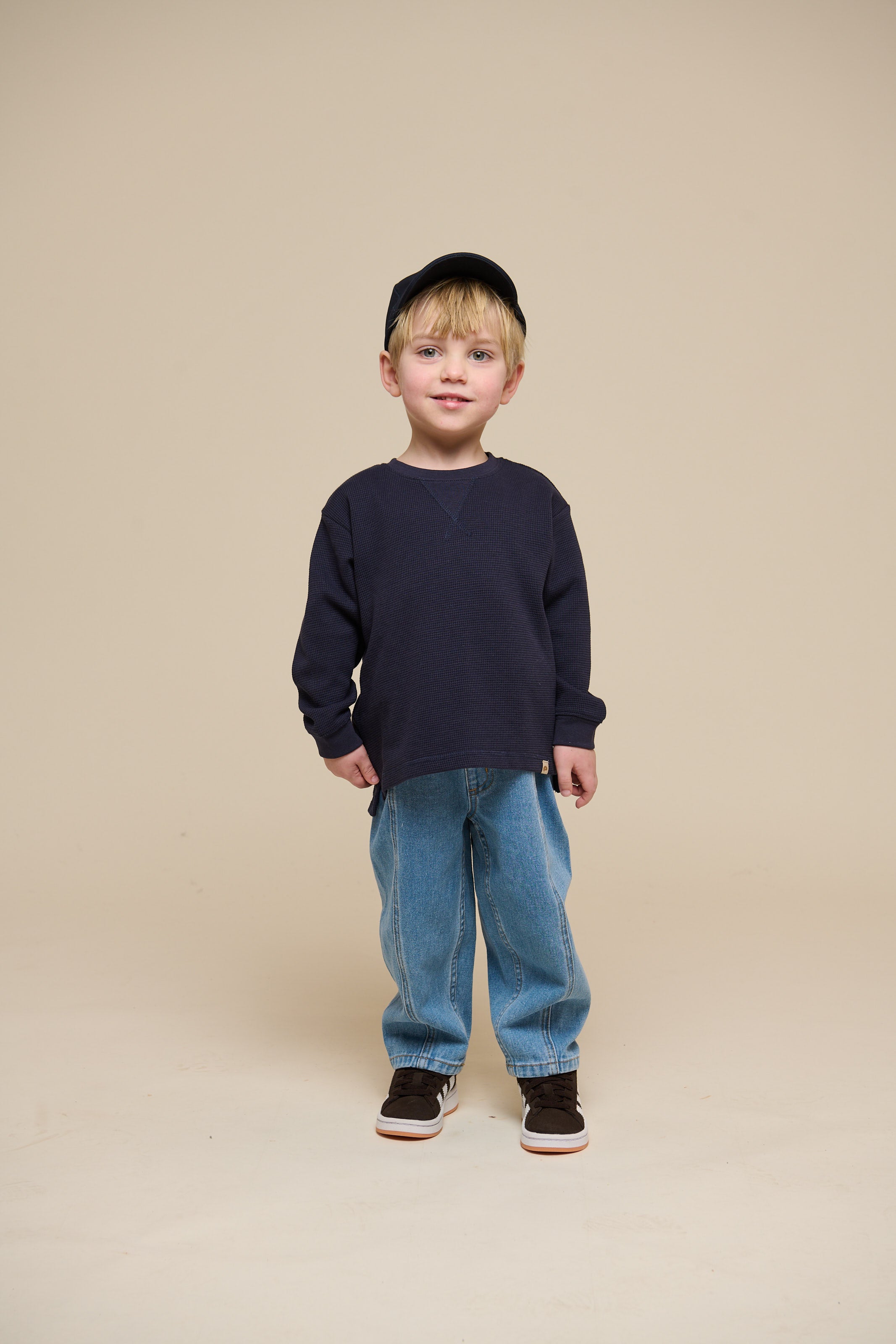 Langærmet T-shirt med struktur - Kids - Navy | 100703 Malthe