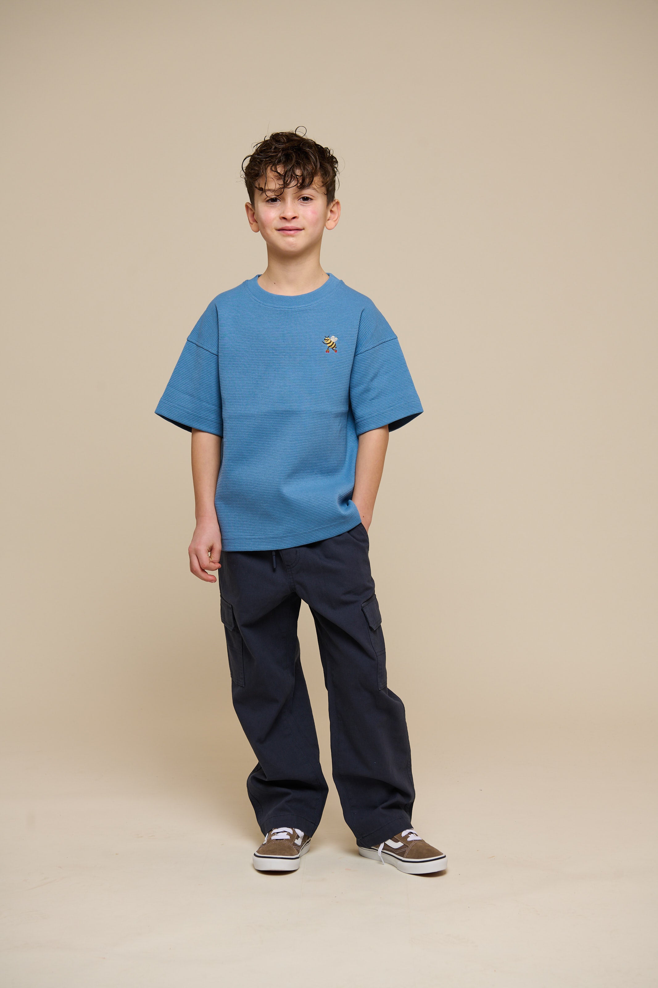 Vaffelstrikket T-shirt - Tween - Dusty Blue | 101151 Evan