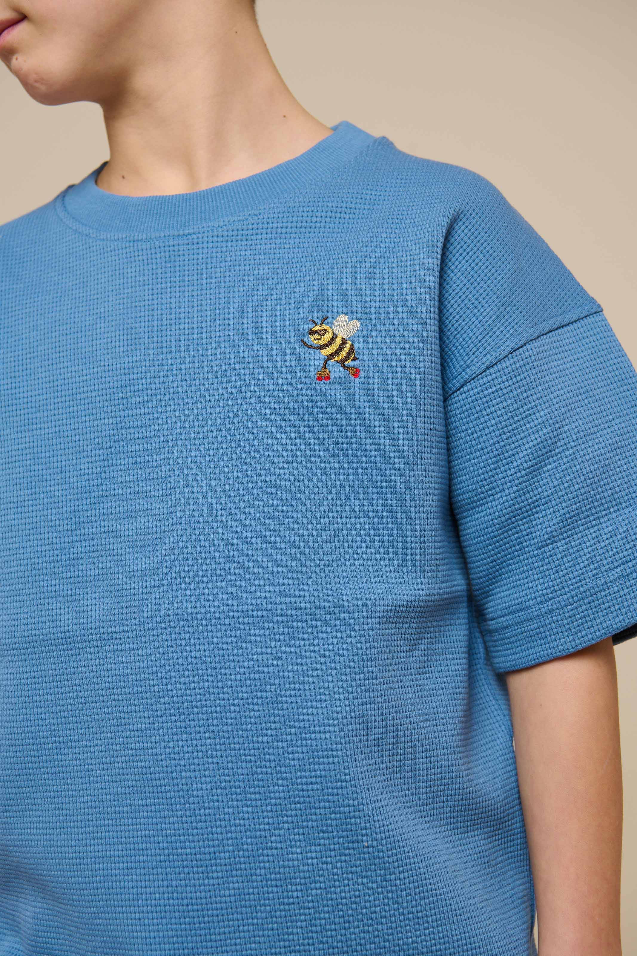 Vaffelstrikket T-shirt - Tween - Dusty Blue | 101151 Evan