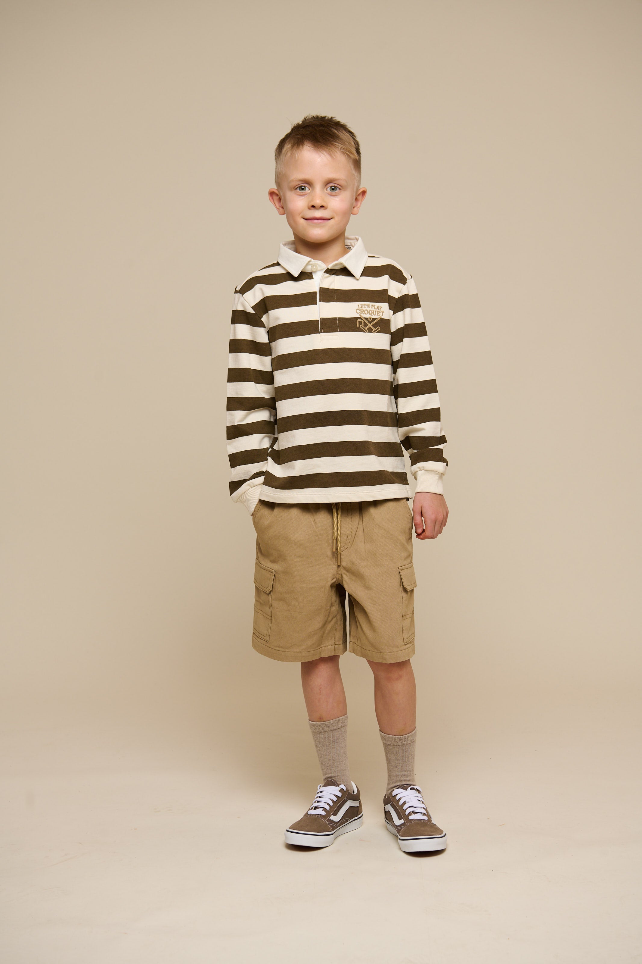 Stribet polo sweatshirt - Tween - Dark Brown/Offwhite | 101398 Marco