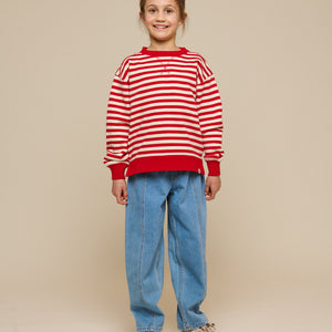 Stribet crewneck sweatshirt - Tween - Cherry Red Stripe | 101343 Daniella