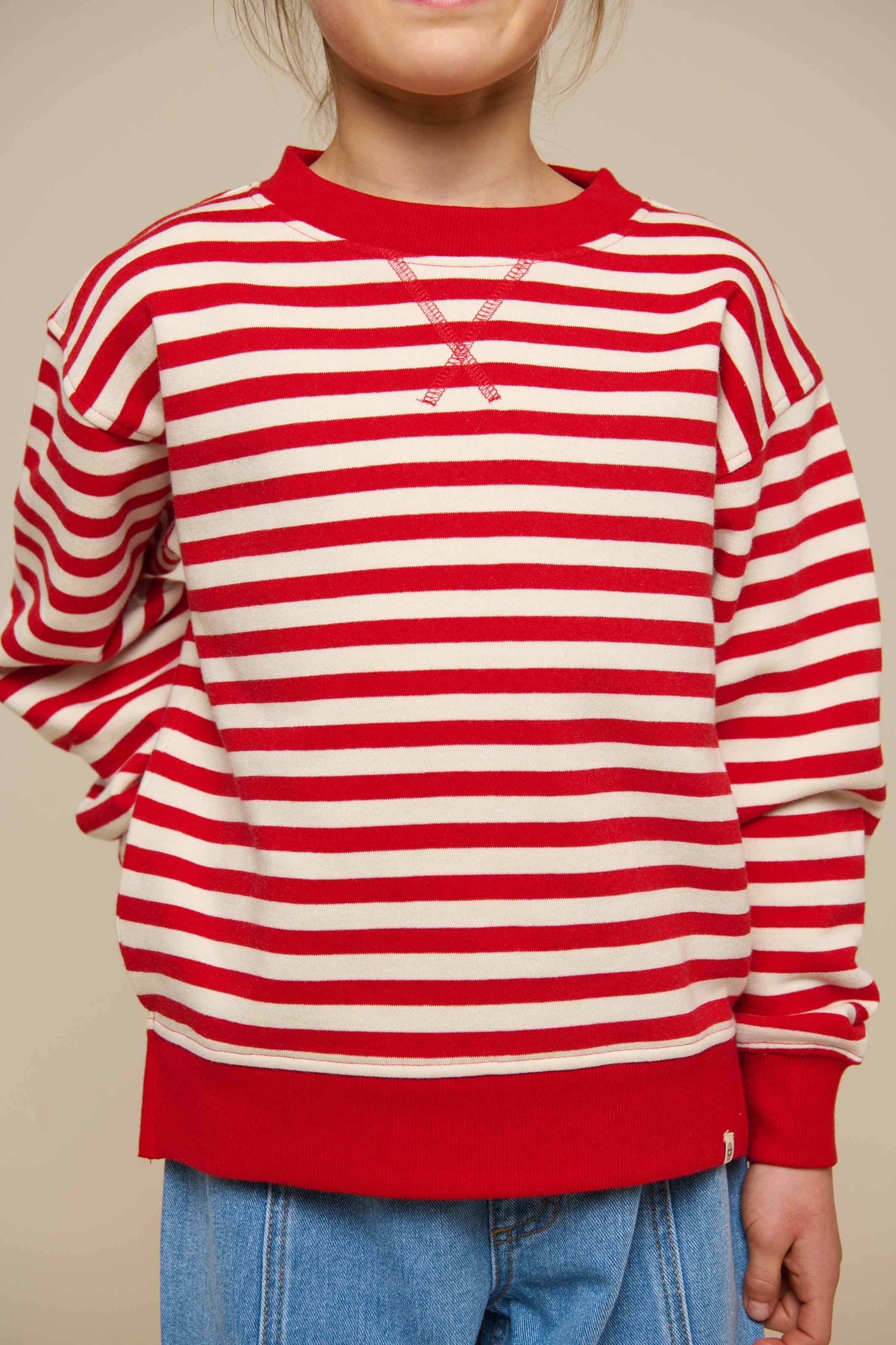 Stribet crewneck sweatshirt - Tween - Cherry Red Stripe | 101343 Daniella