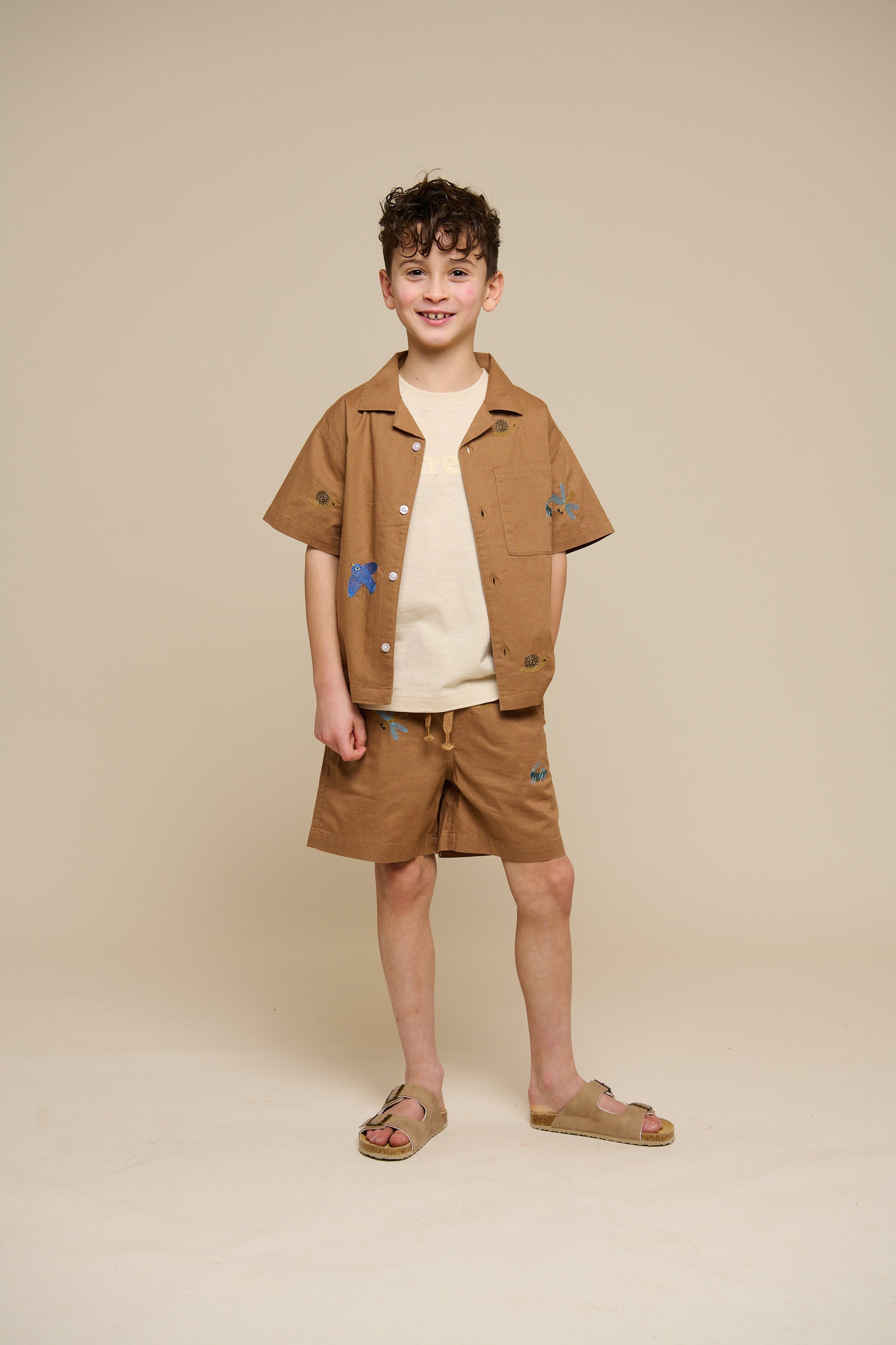 Broderet kortærmet bomuldsskjorte - Tween - Coconut | 101097 Erik