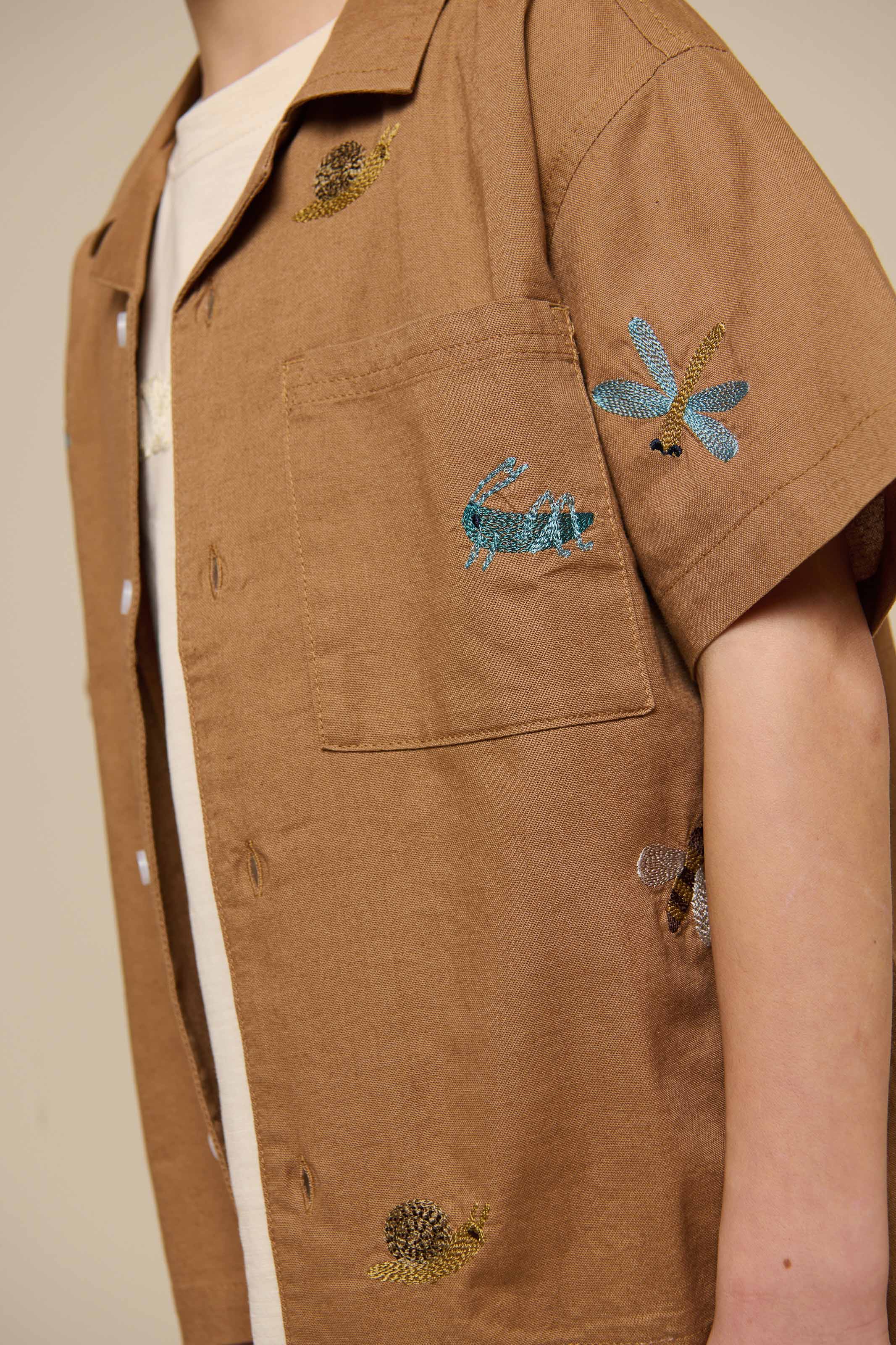 Broderet kortærmet bomuldsskjorte - Tween - Coconut | 101097 Erik