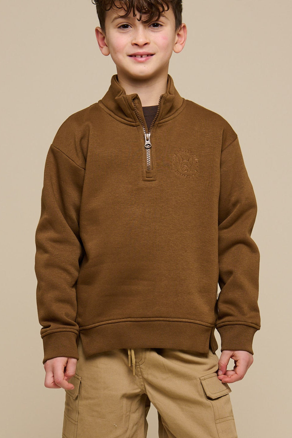 Sweatshirt med kort lynlås - Tween - Coffee | 100809 Tristan