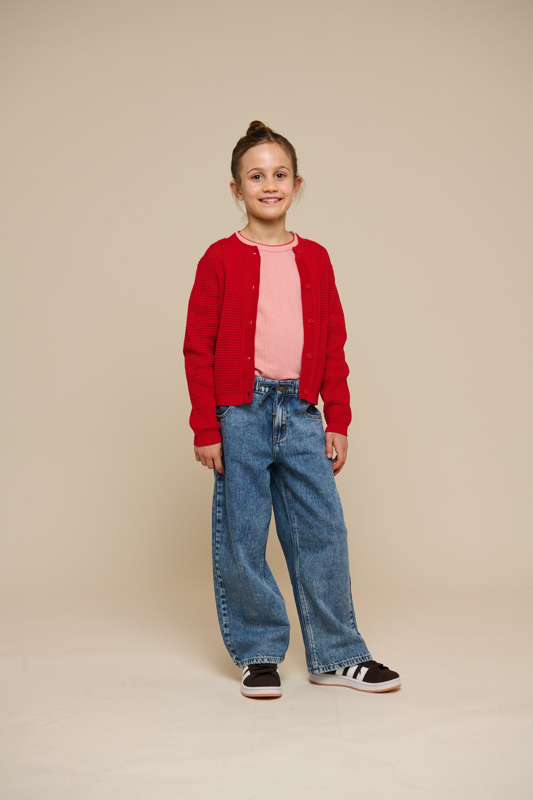 Strikket cardigan i bomuld - Tween - Cherry Red | 101270 Katie