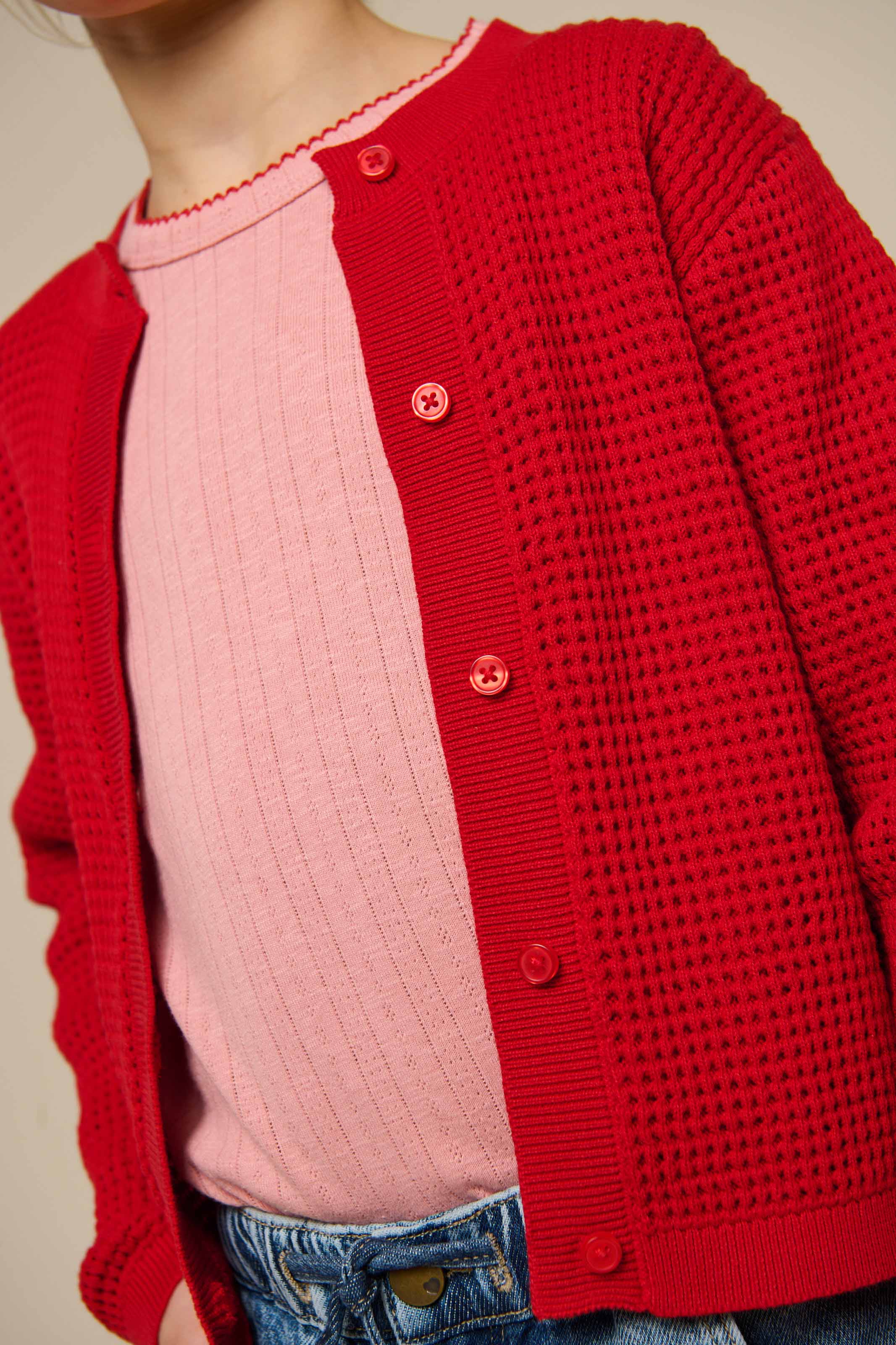Strikket cardigan i bomuld - Tween - Cherry Red | 101270 Katie