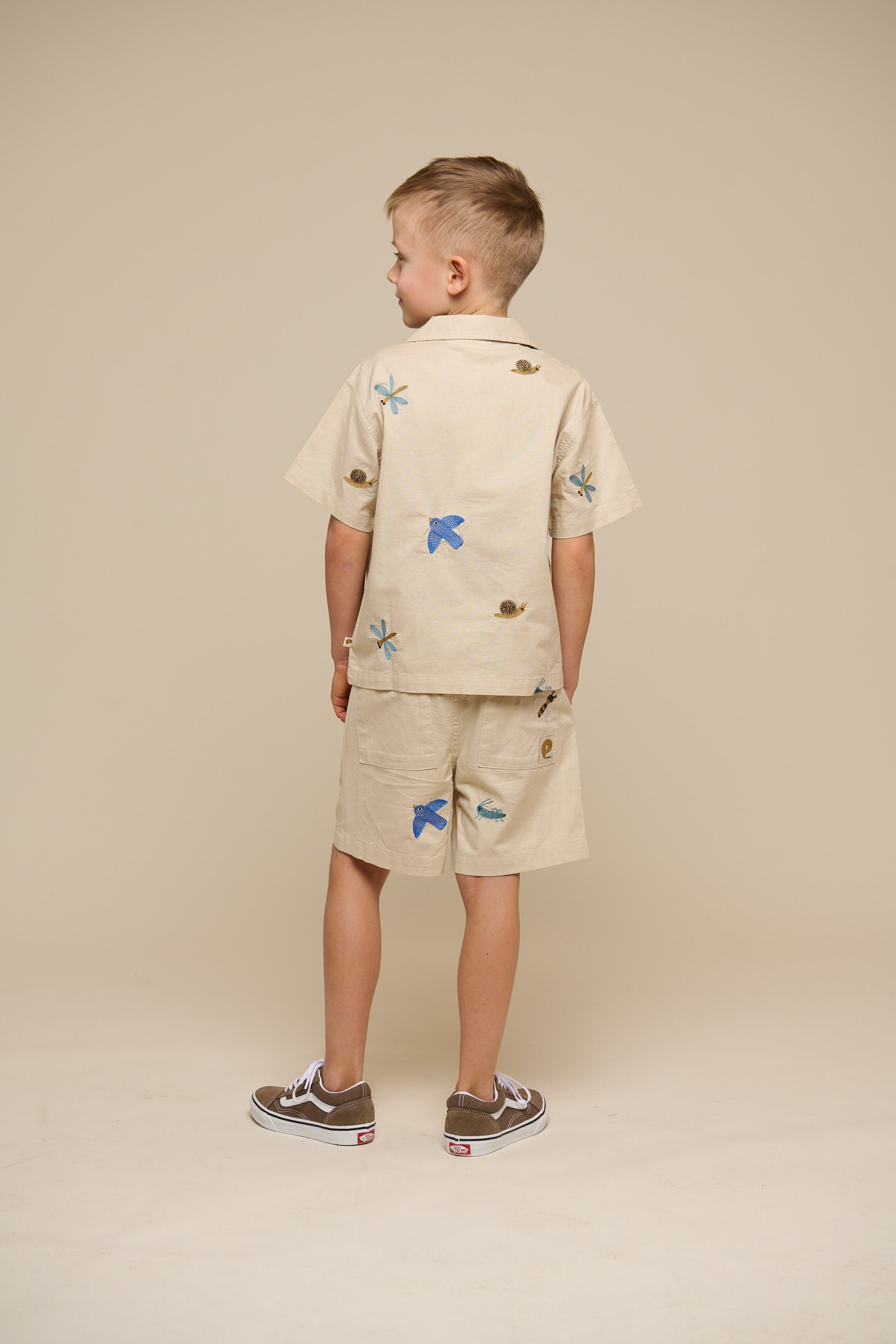 Broderet kortærmet bomuldsskjorte - Tween - Light Beige | 101096 Erik