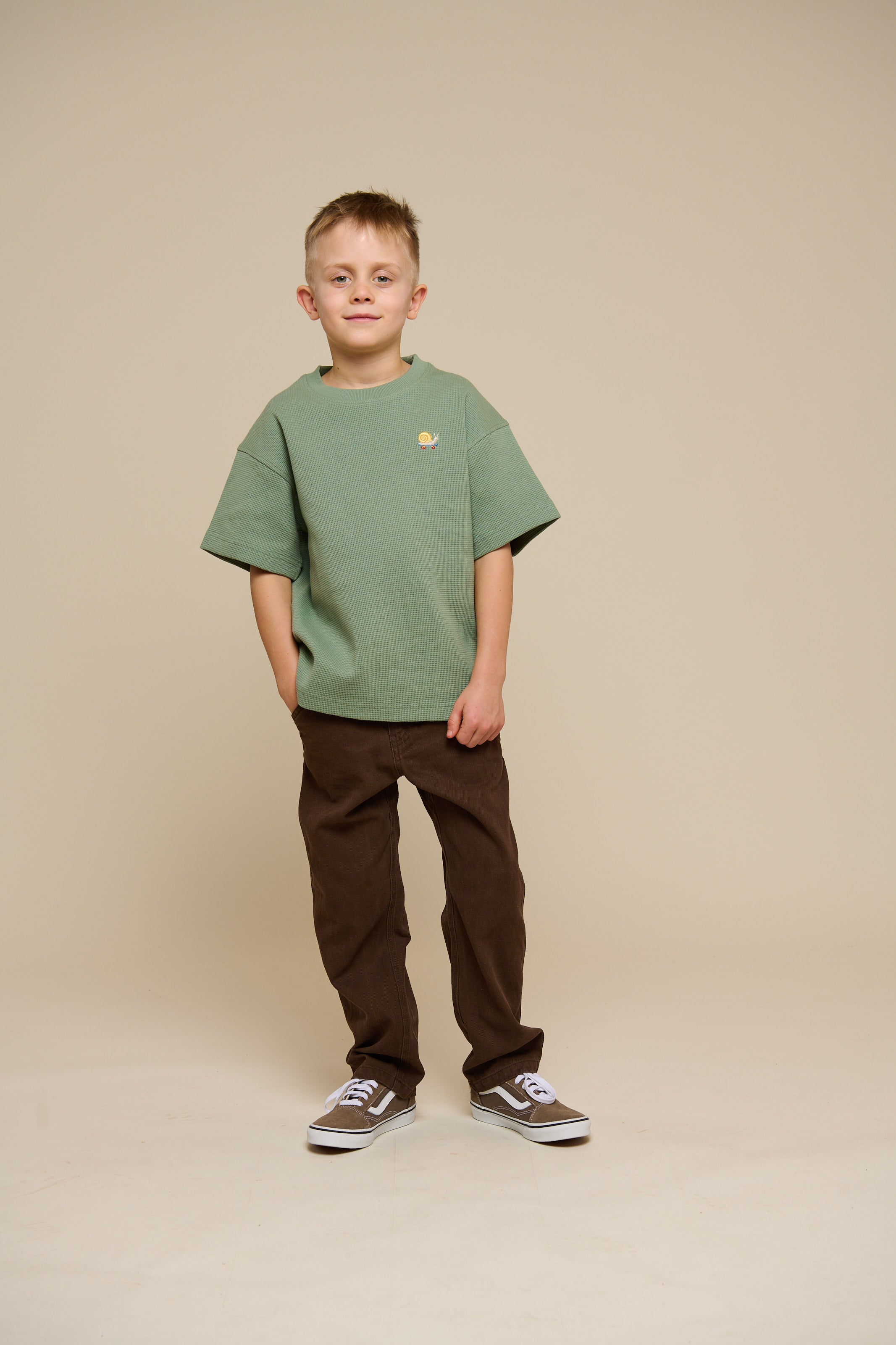 Vaffelstrikket T-shirt - Tween - Dusty Green | 101156 Evan