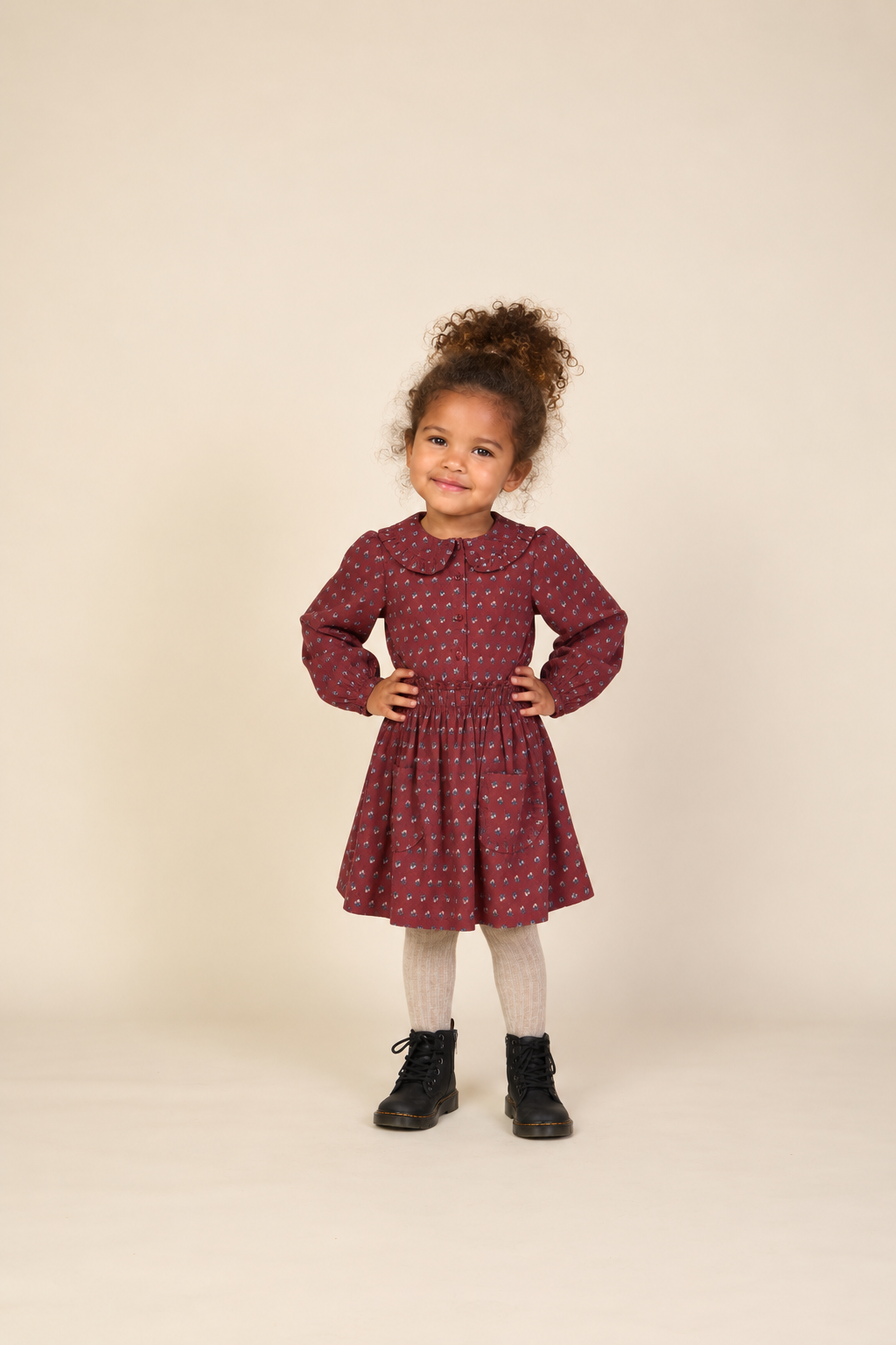 Poplin-nederdel med flæselommer Kids - Bordeaux Flowerprint | 101447 Julia