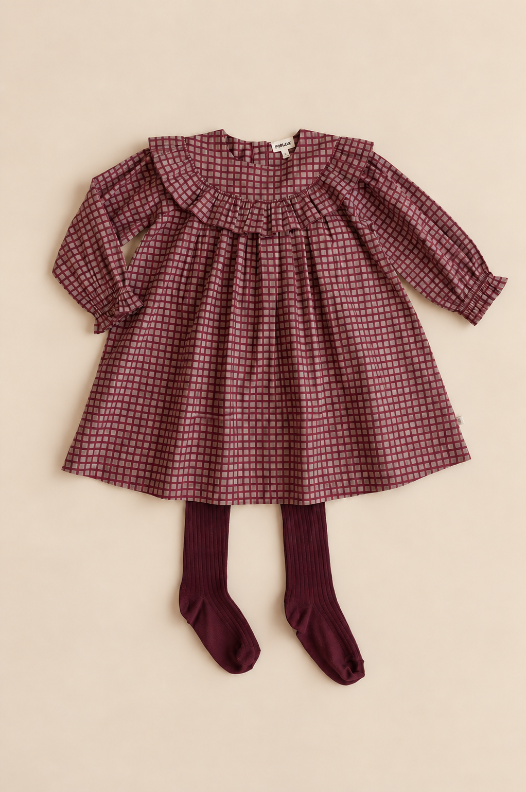 Poplin-kjole med flæser Kids - Bordeaux Check | 101440 Julia