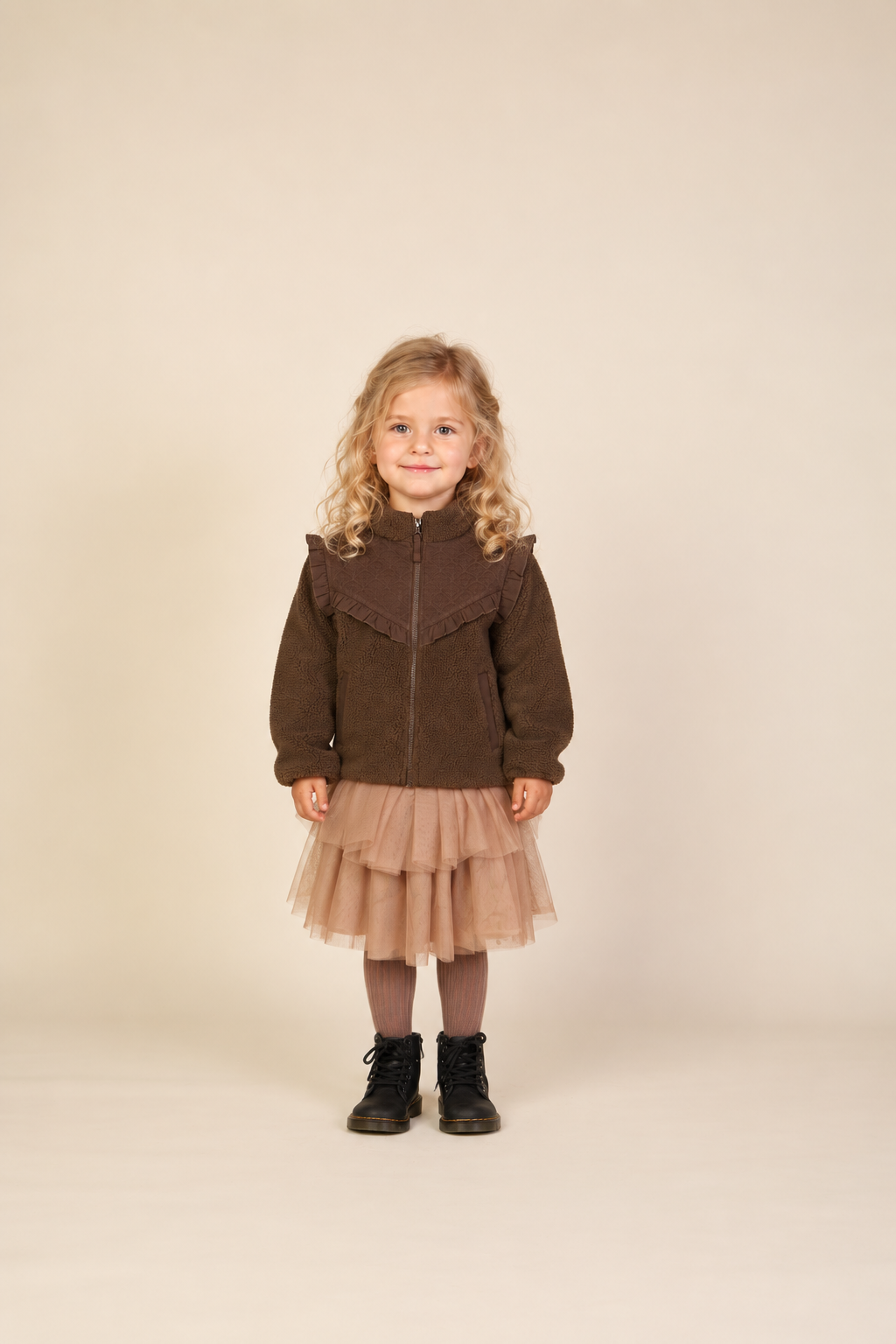 Teddyjakke med quiltet bærestykke Kids - Dark Brown | 101683 Hailey