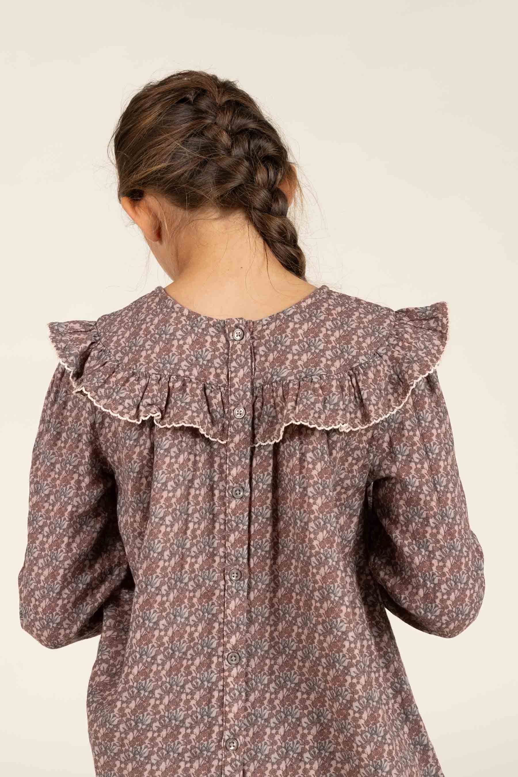 Vendbar Bluse i Printet Bomuld - Tween - Rose / Green | 100732 Maggie