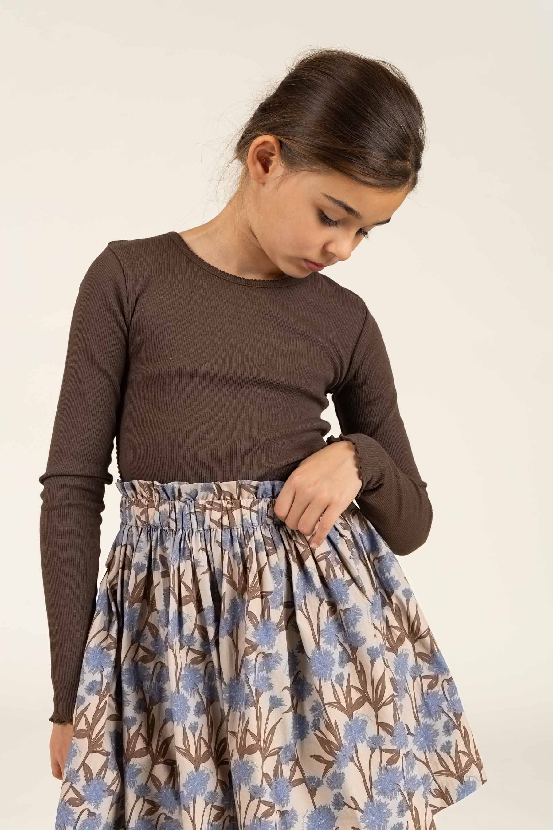Langærmet Rib T-shirt i Modal med picot-kant - Tween - Chocolate | 100577 Mia