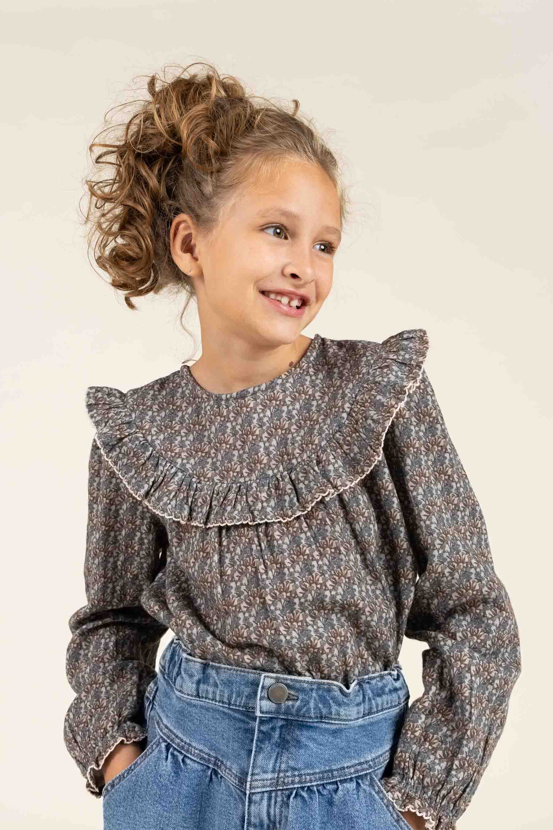 Vendbar Bluse i Printet Bomuld - Tween - Blue / Brown | 100730 Maggie