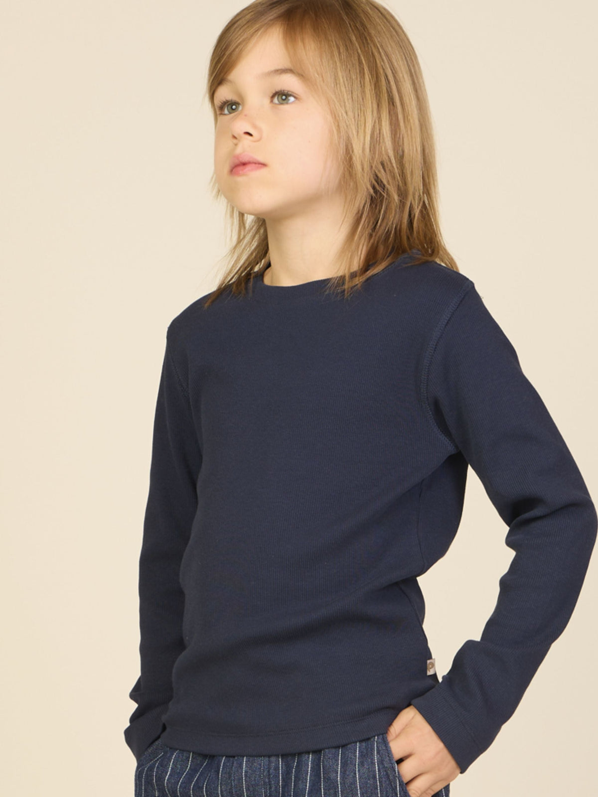 Ribbet langærmet T-shirt Tween - Navy | 101598 Conrad