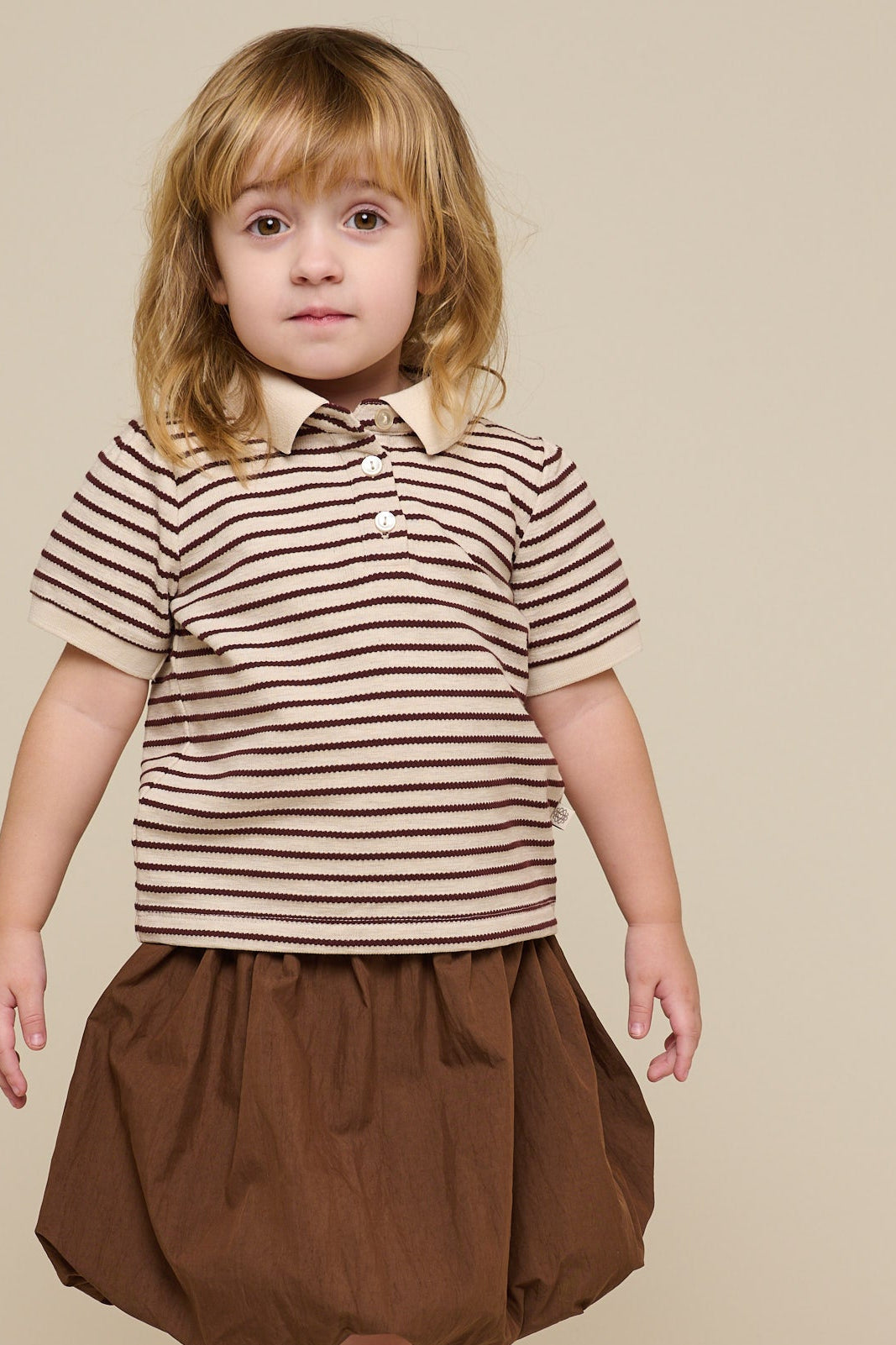 Stribet jersey polo - Kids - Brown | 101004 Emmie