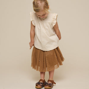 Jerseybluse med bølgebånd og flæse - Kids - Offwhite | 101040 Gabriella