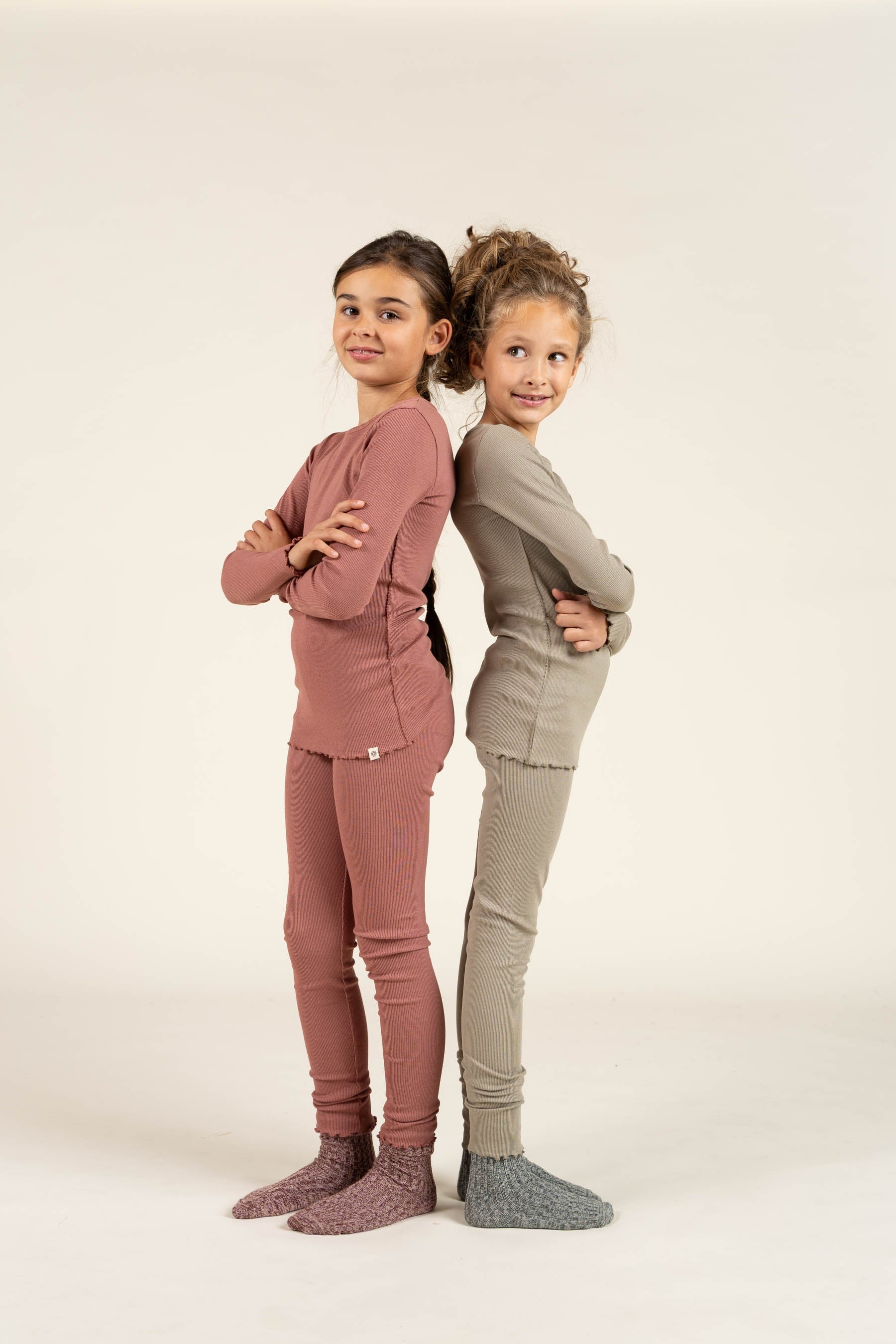 Langærmet Rib T-shirt i Modal med picot-kant - Tween - Dusty Green | 100583 Mia