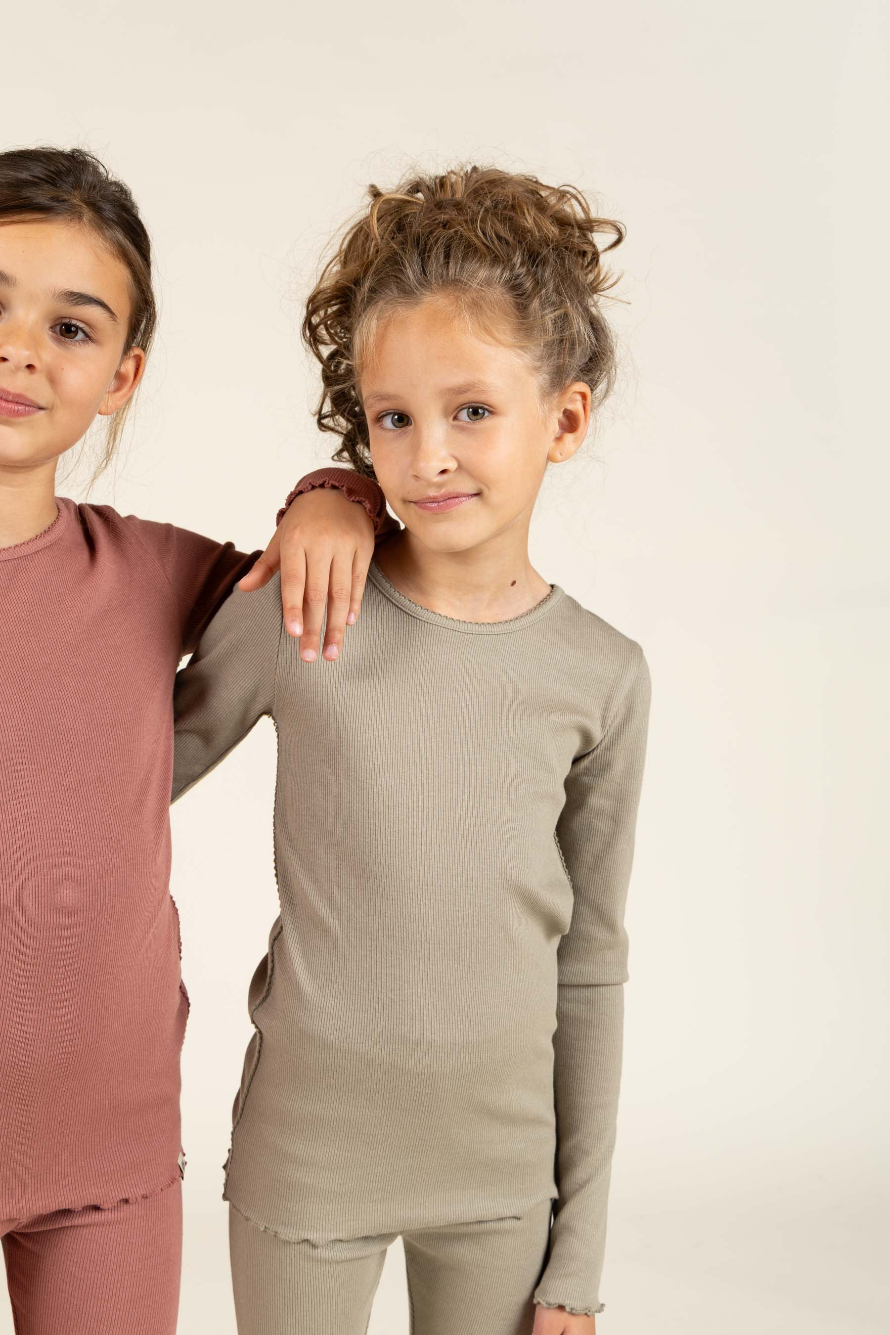 Langærmet Rib T-shirt i Modal med picot-kant - Tween - Dusty Green | 100583 Mia