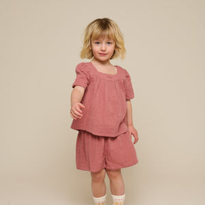 Bluse i musselin med korte ærmer - Kids - Old Rose | 100920 Jasmine