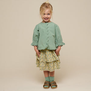 Poplinbluse med muslingekant - Kids - Dusty Green | 101047 Joy