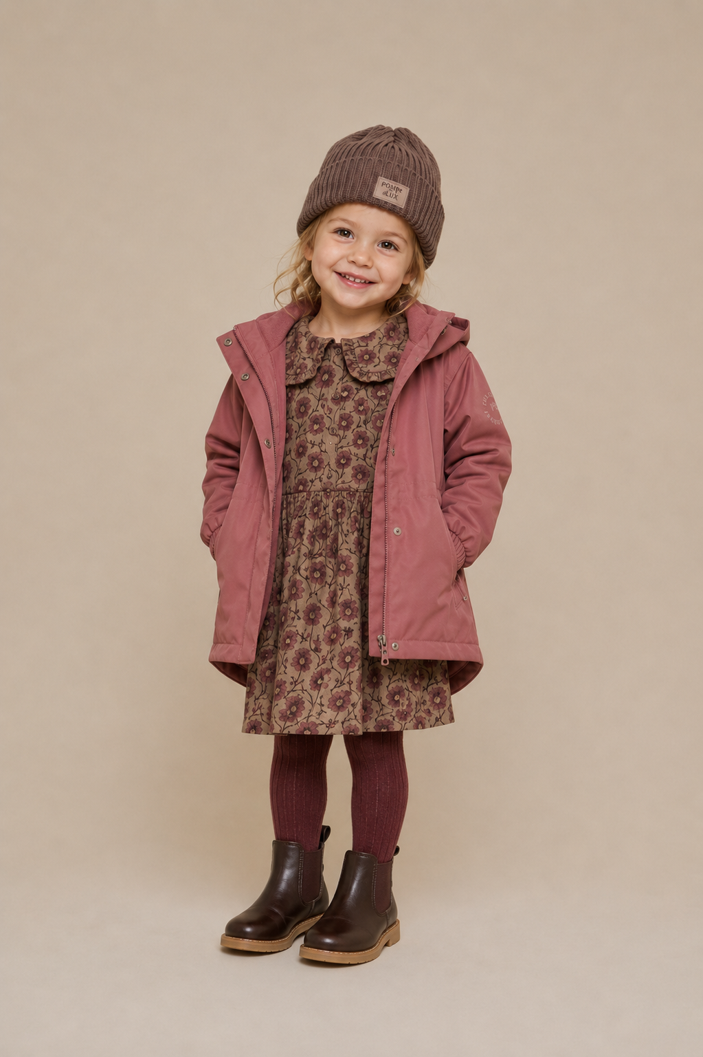 Blomstret bomuldskjole med flæsekrave Kids - Rose/Bordeaux | 101425 Nova