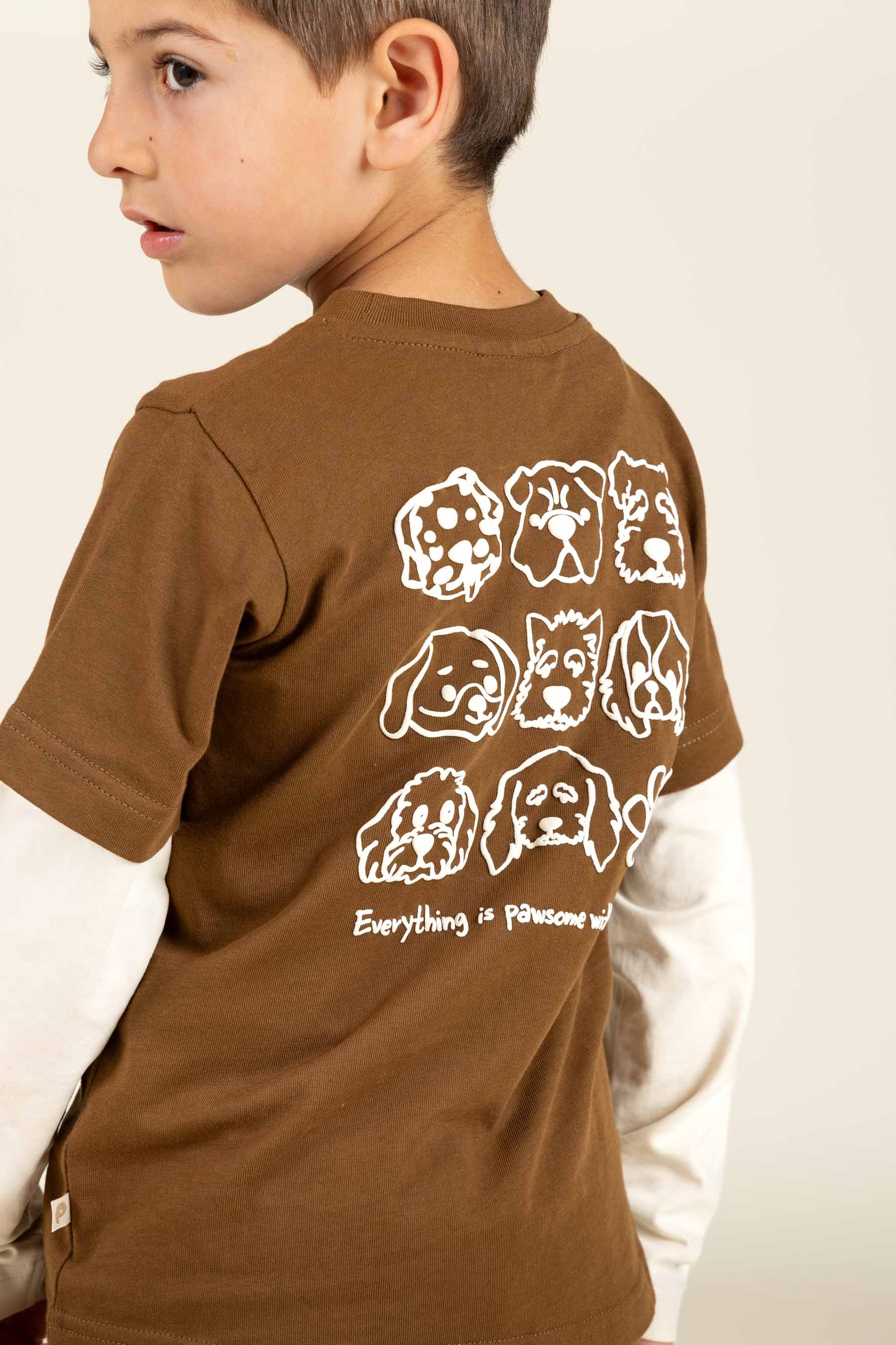 Boxy T-shirt med dobbeltærmer - Kids - Coffee | 100838 Alex