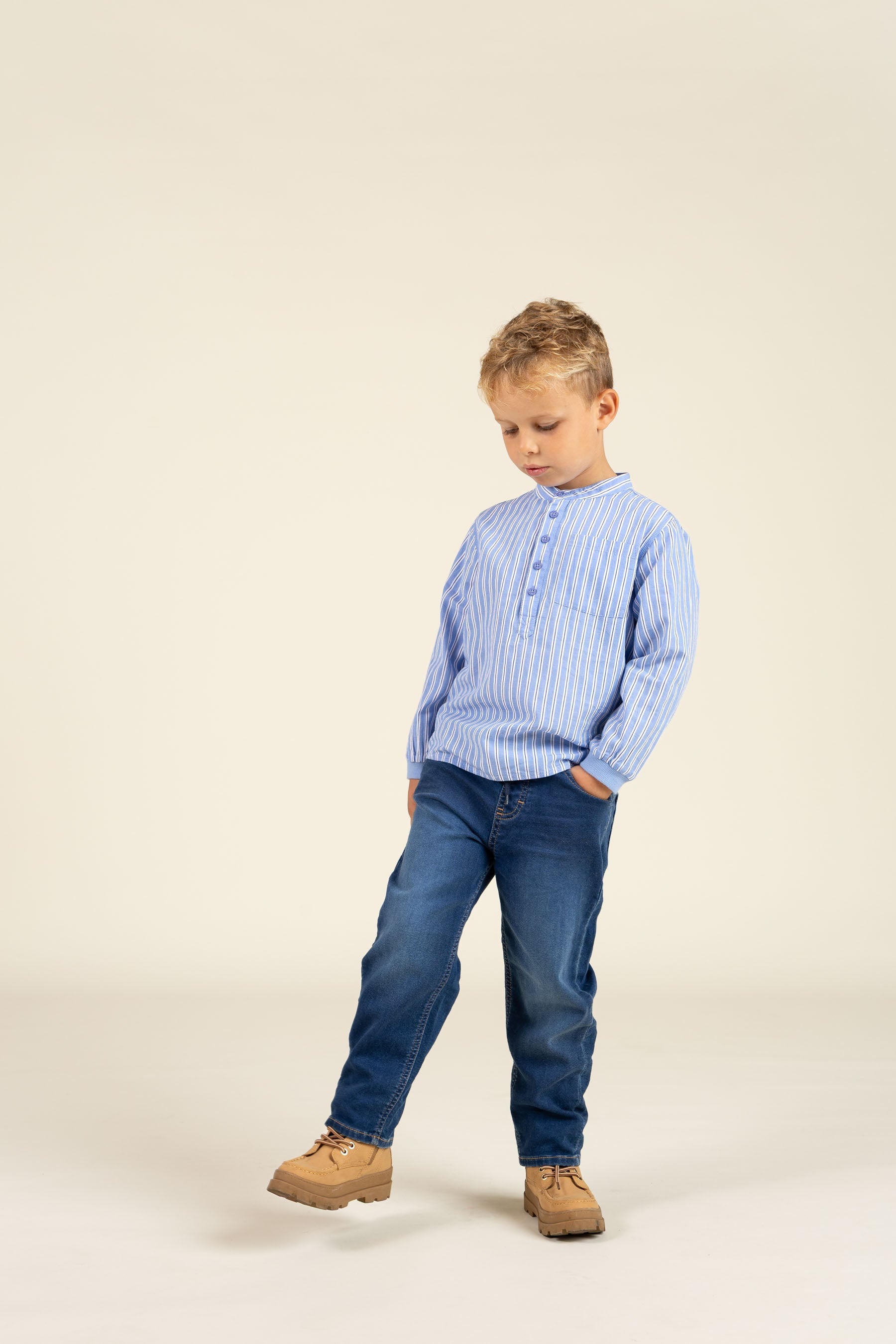 Stribet Skjorte m. Mandarin Krave - Kids - Blå Stribe | 100488 Kai