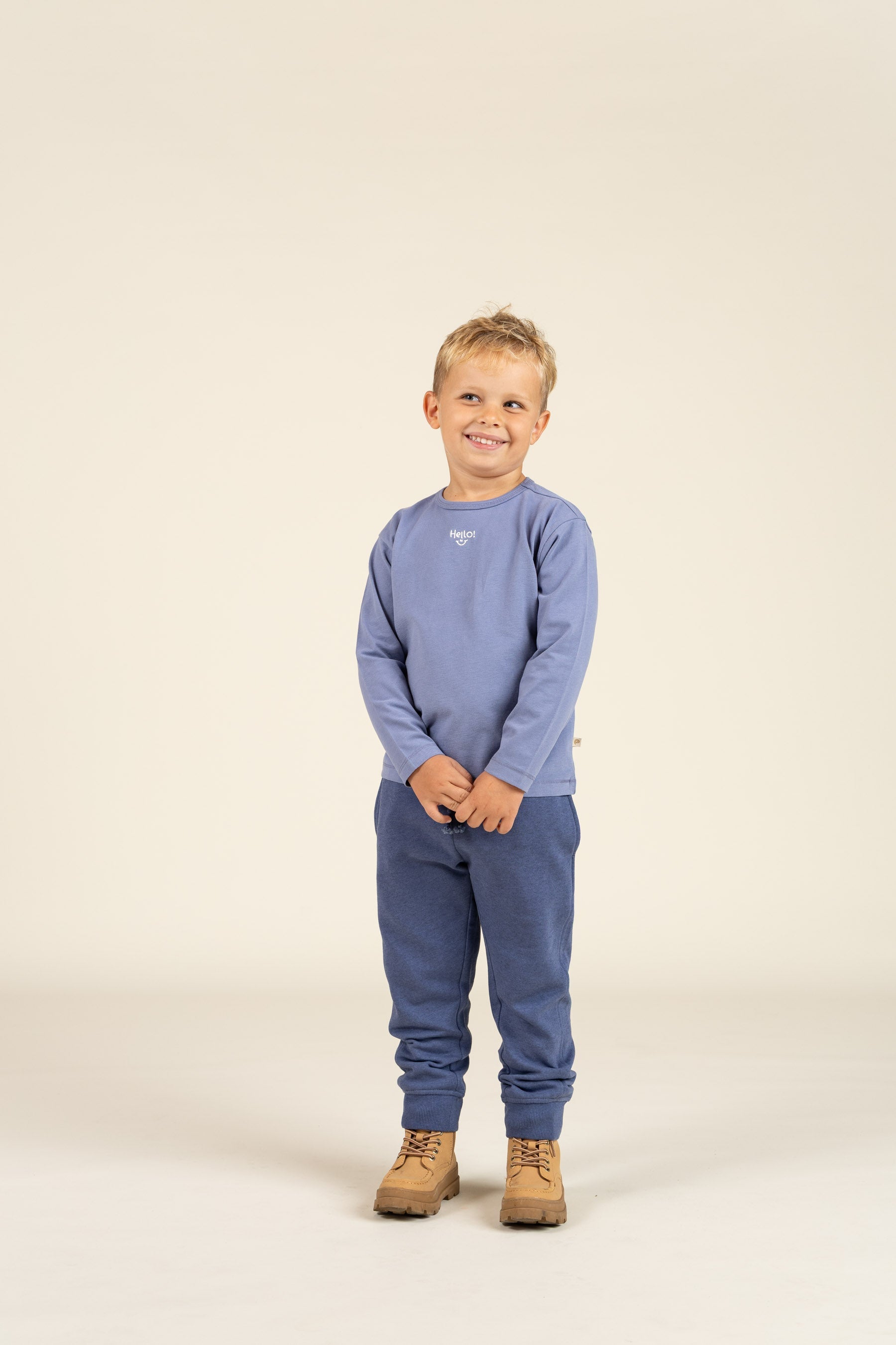 Langærmet T-shirt med Broderi - Kids - Blue | 100858 Brandon