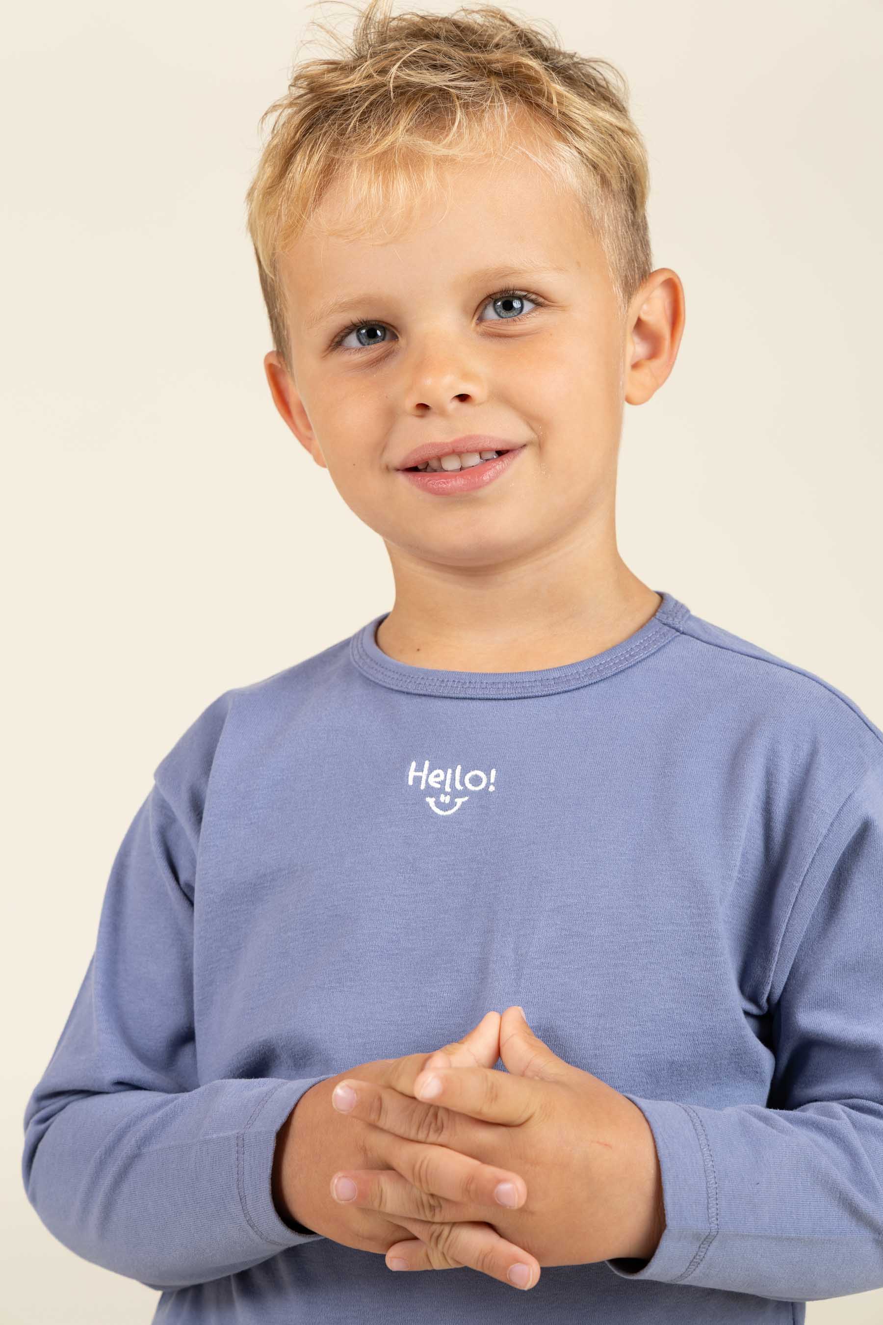 Langærmet T-shirt med Broderi - Kids - Blue | 100858 Brandon