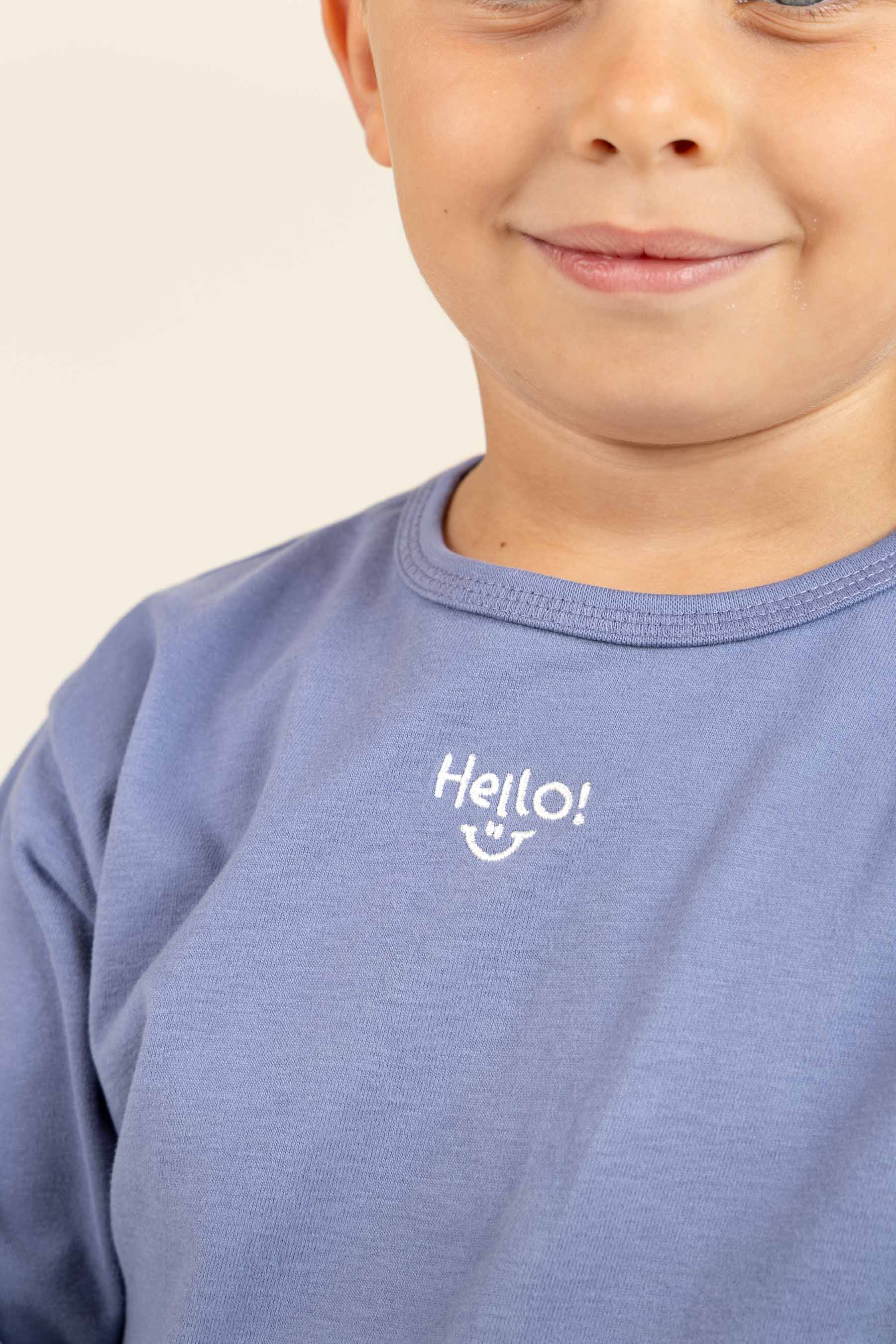 Langærmet T-shirt med Broderi - Kids - Blue | 100858 Brandon